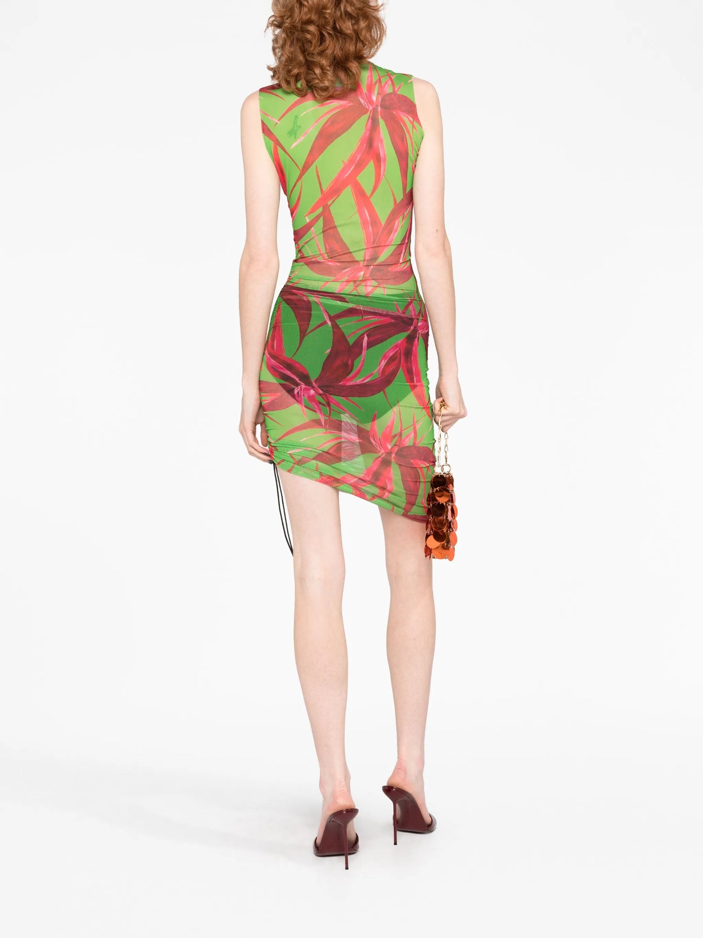botanical-print asymmetric dress