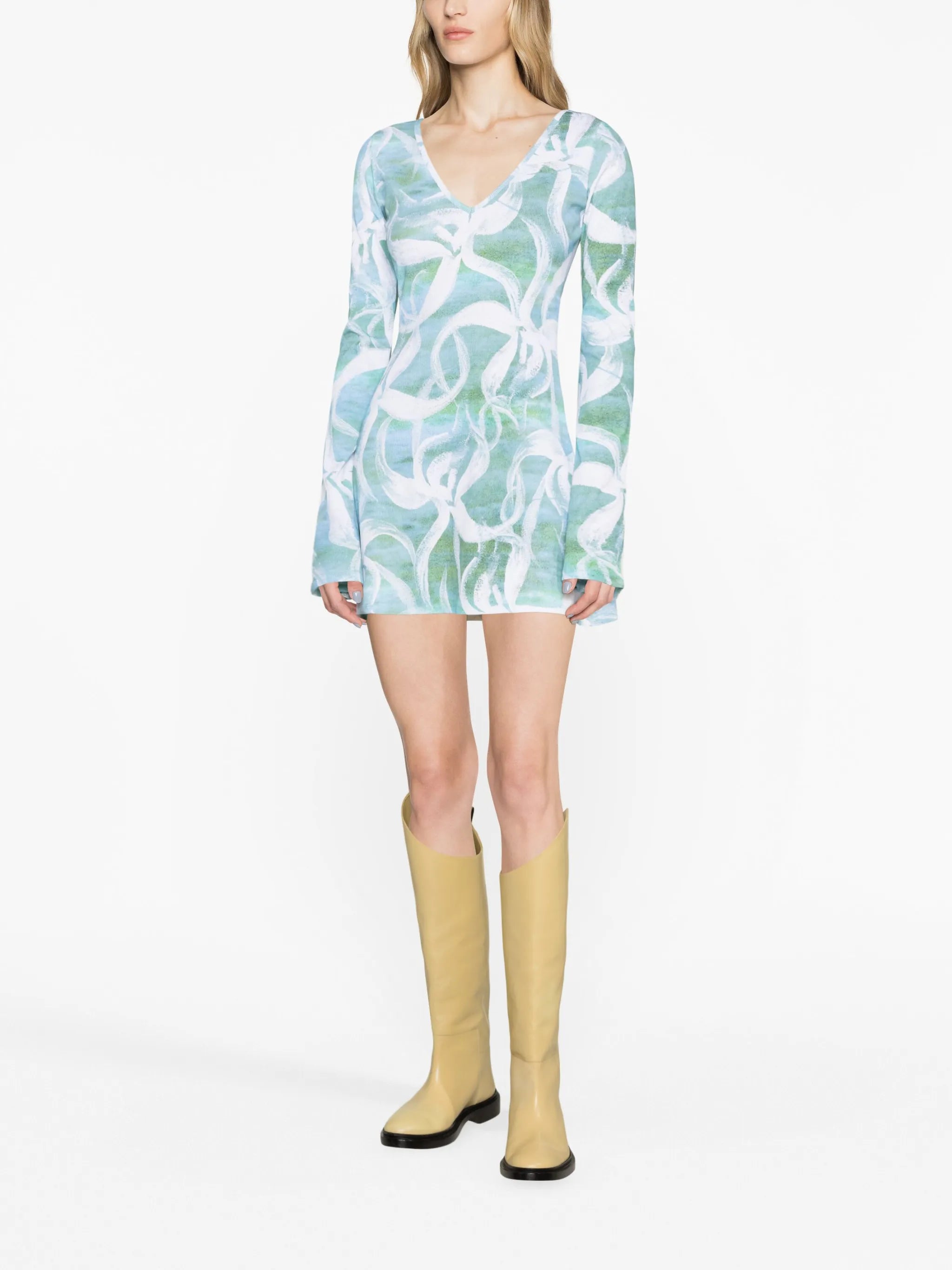 White Flower print minidress