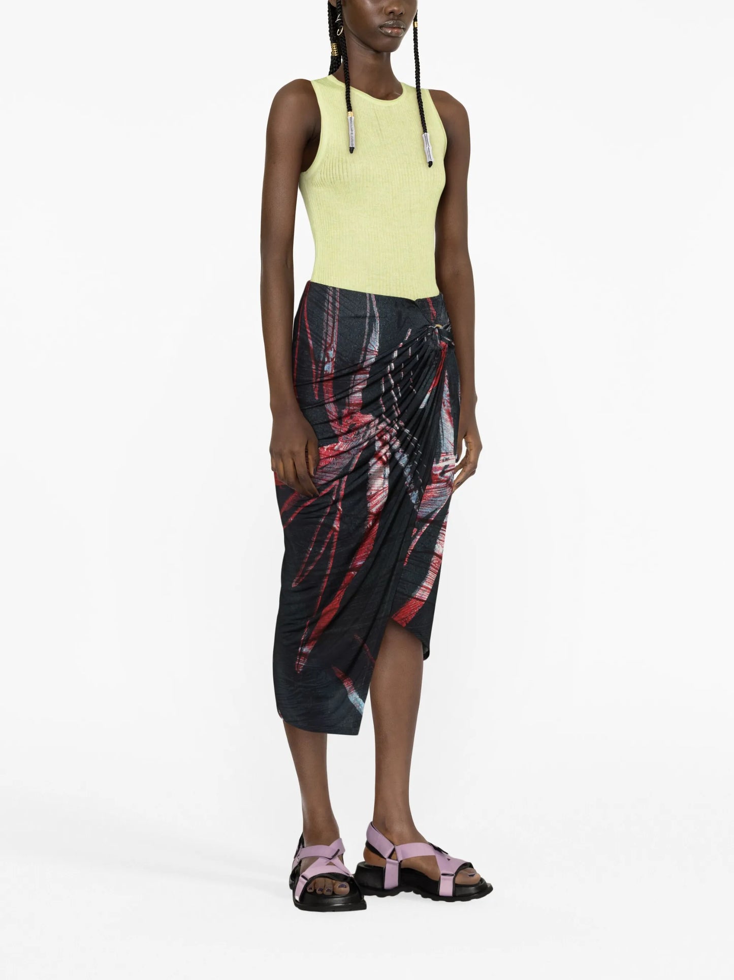 Coastline draped asymmetric midi skirt