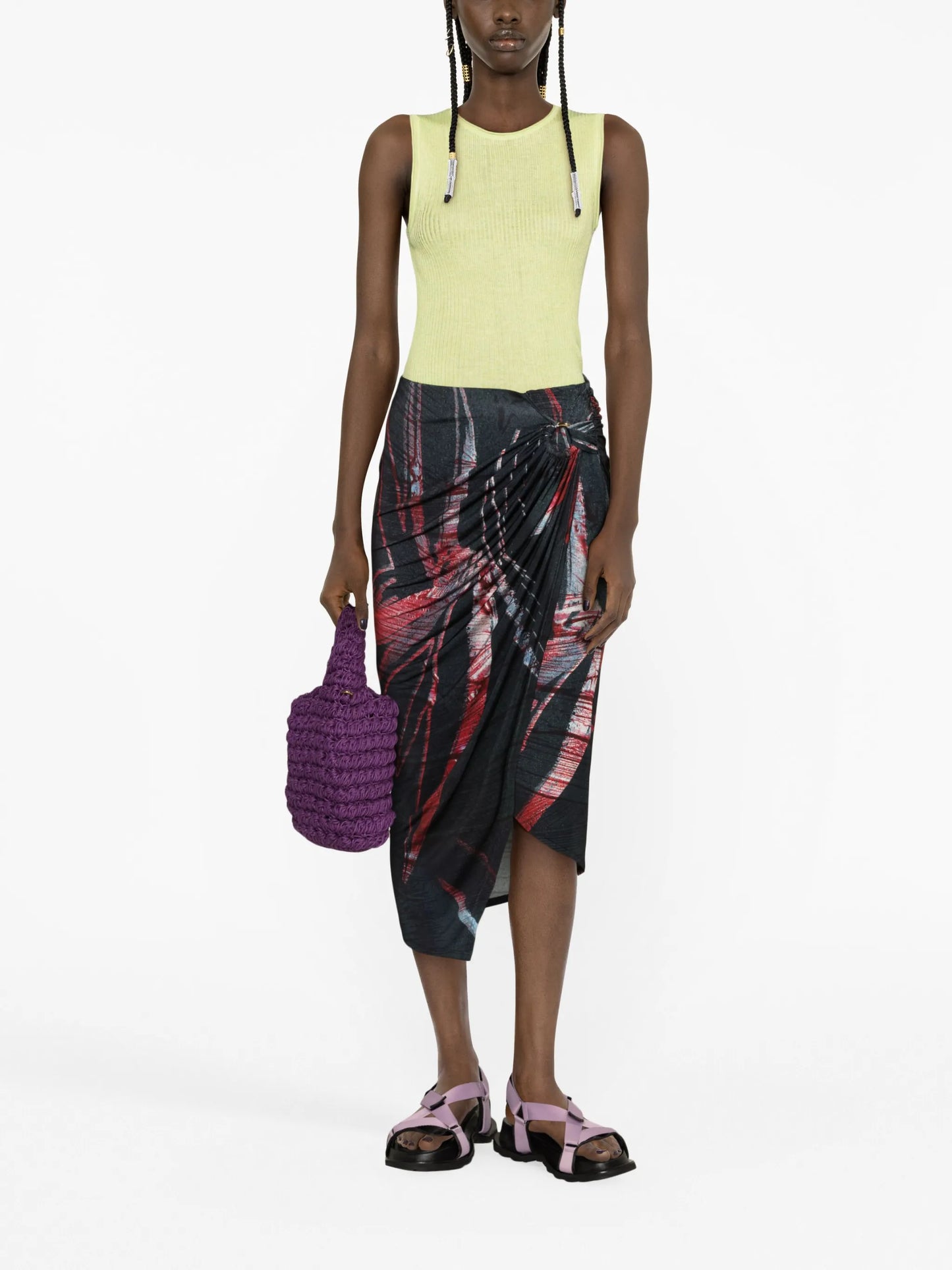 Coastline draped asymmetric midi skirt
