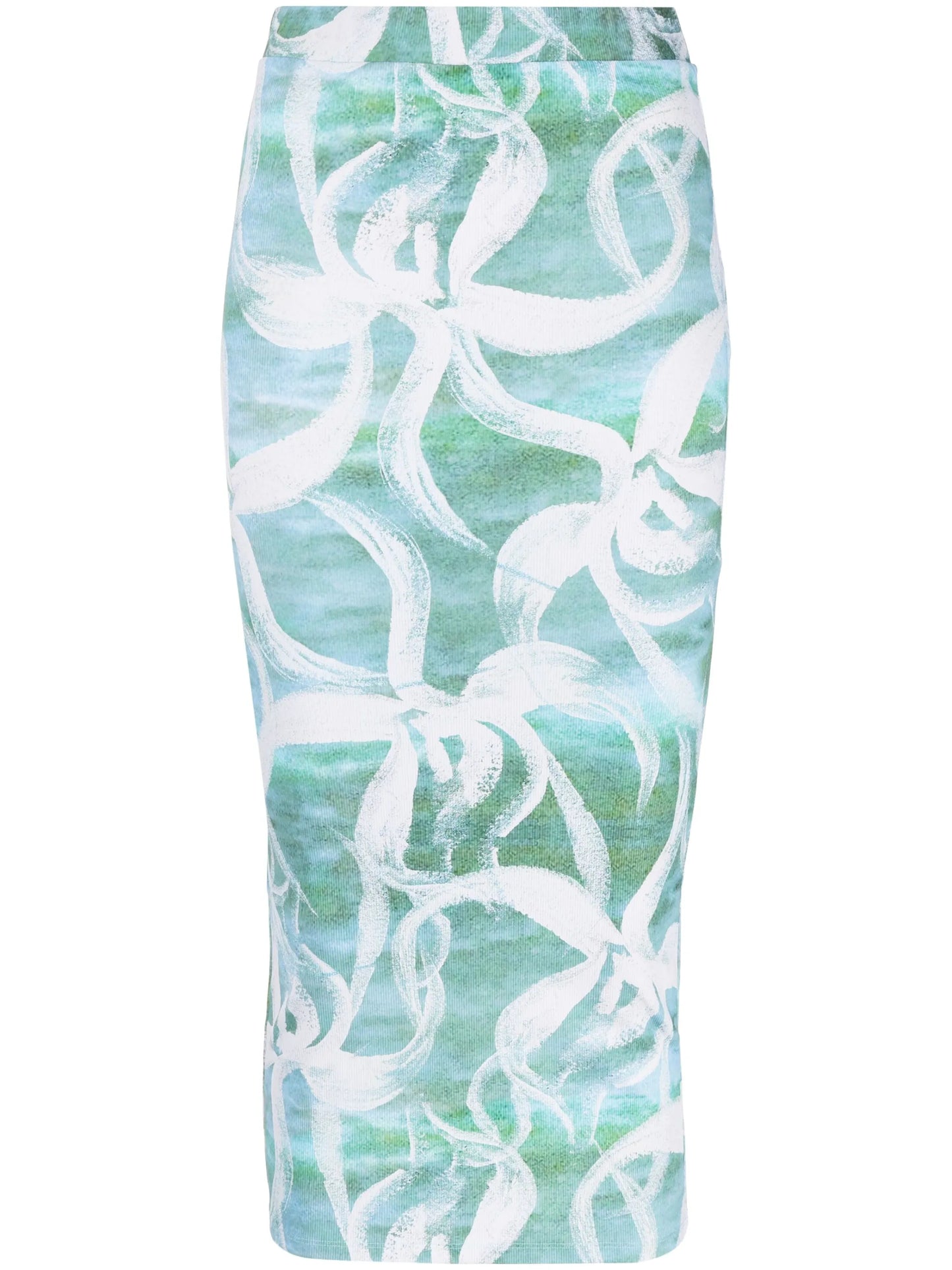 printed ribbed-knit midi skirt