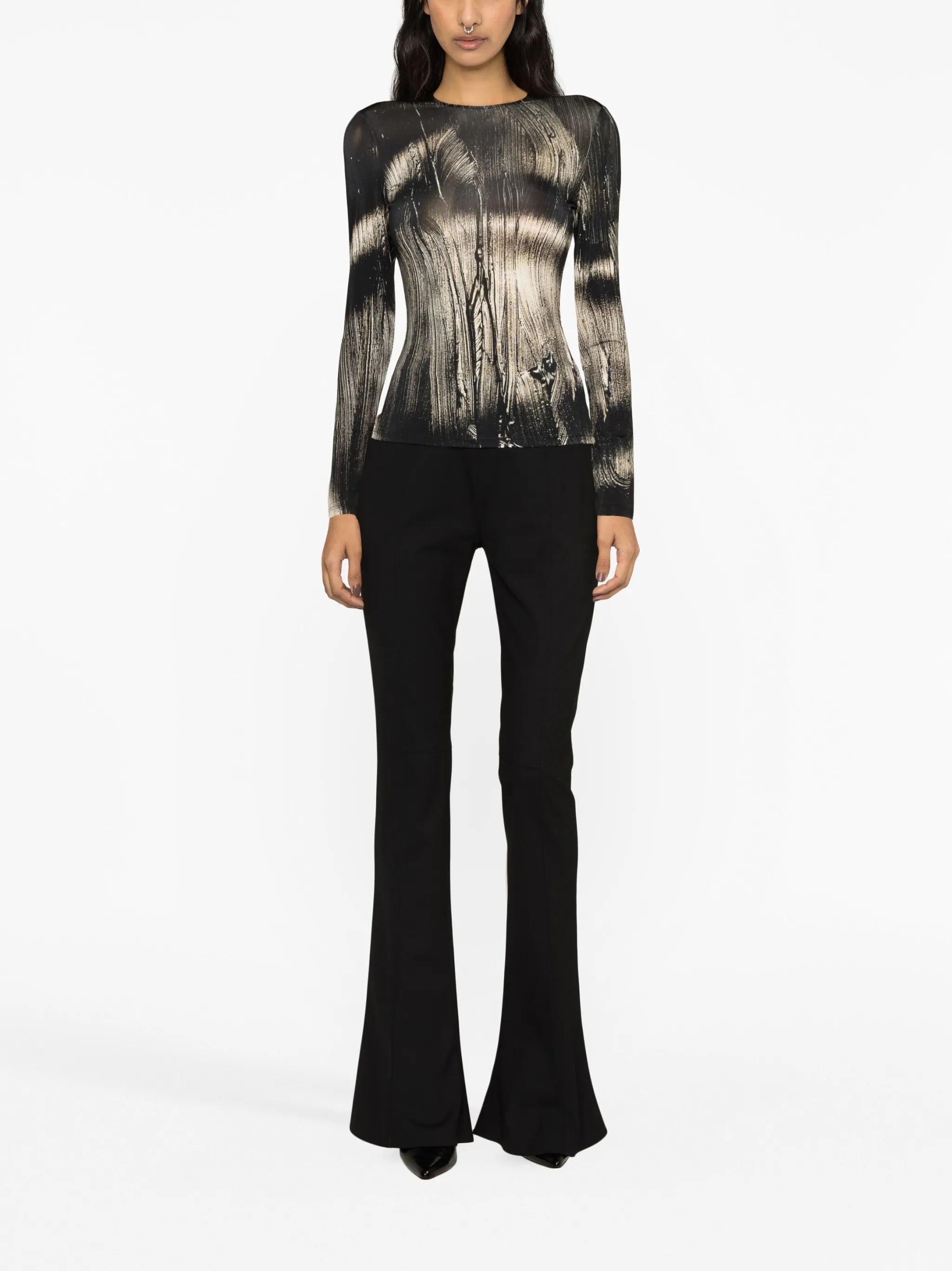 abstract-print long-sleeve T-shirt