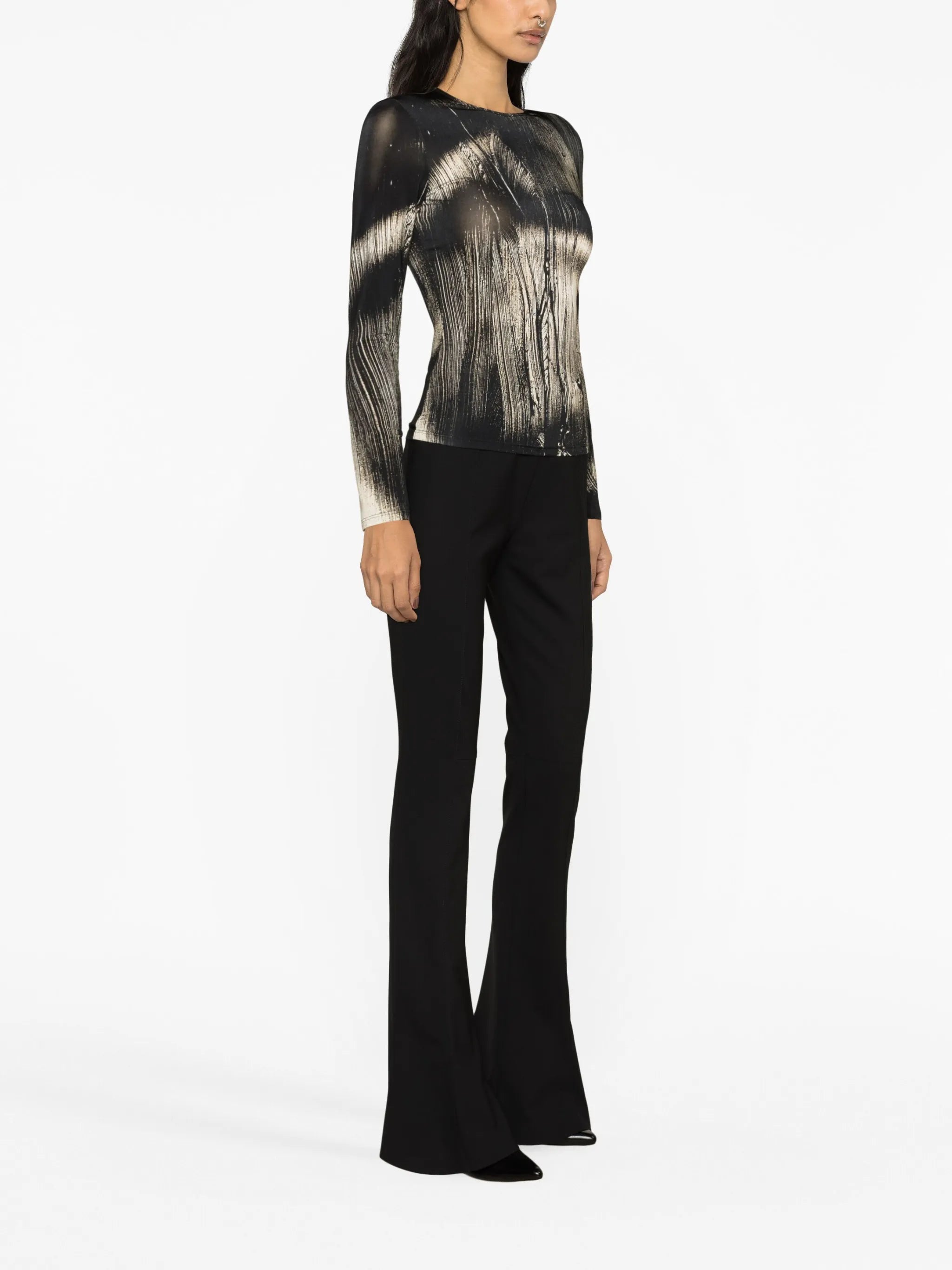 abstract-print long-sleeve T-shirt