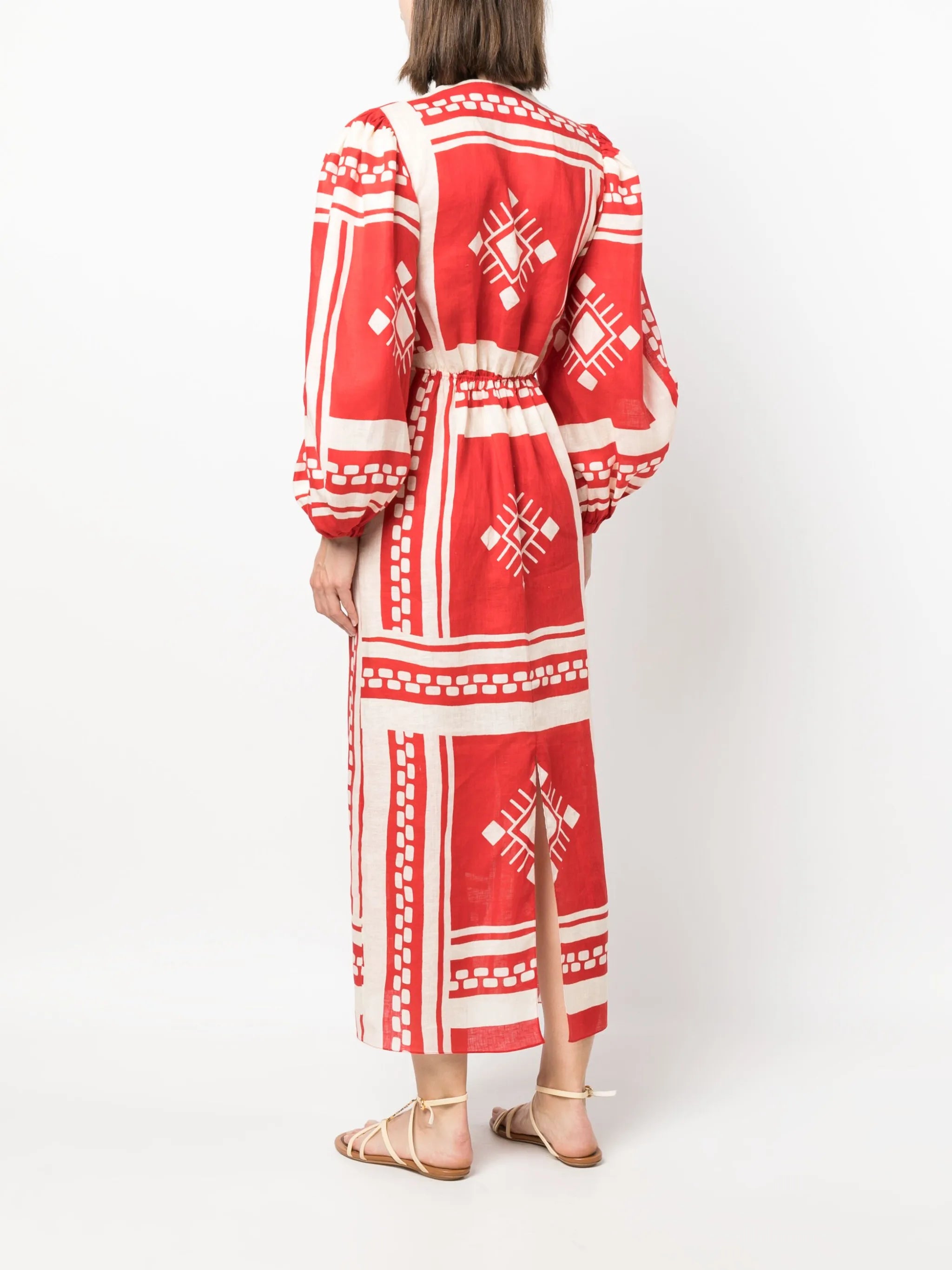 Sun Goddess printed linen dress