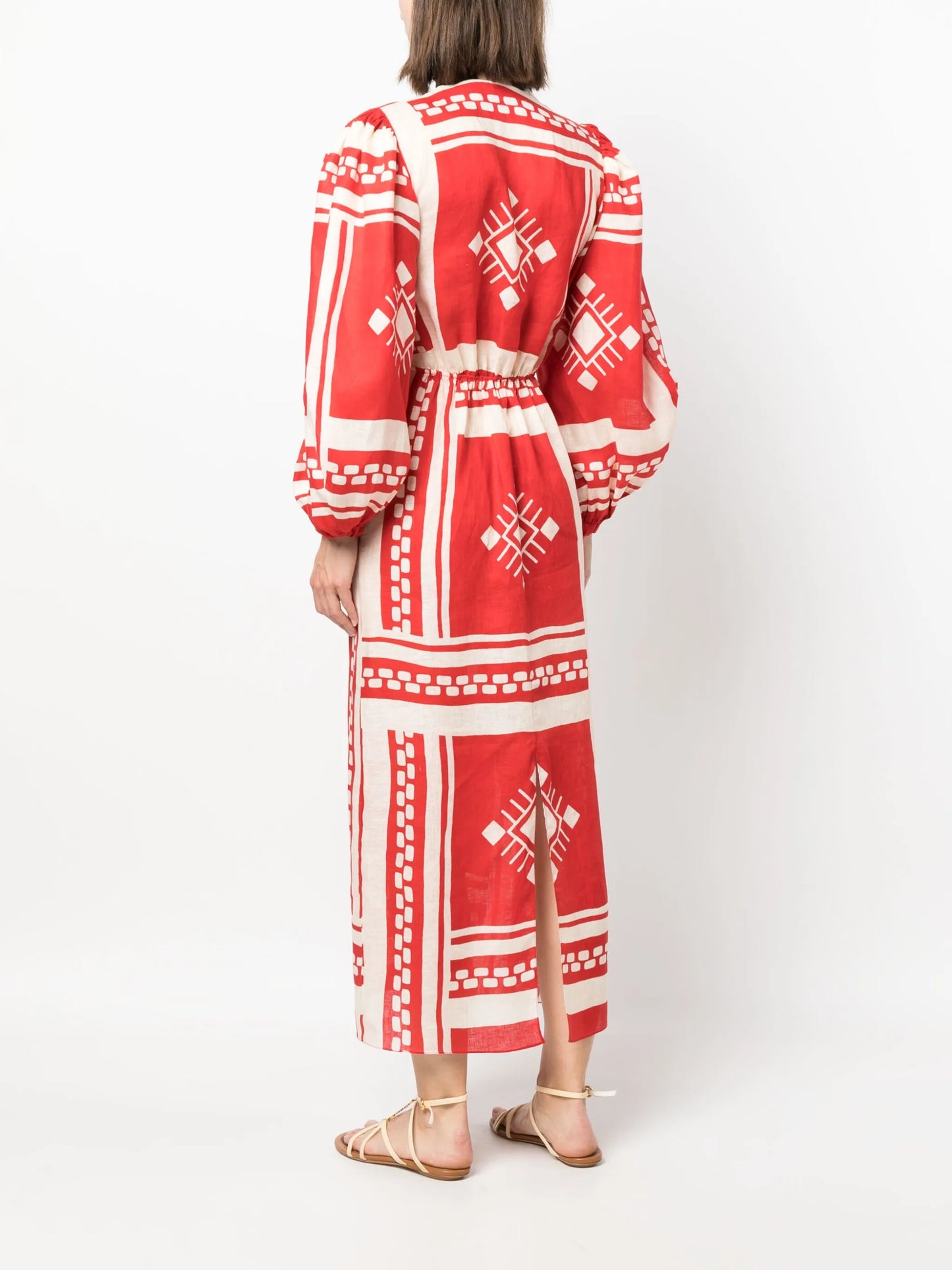 Sun Goddess printed linen dress