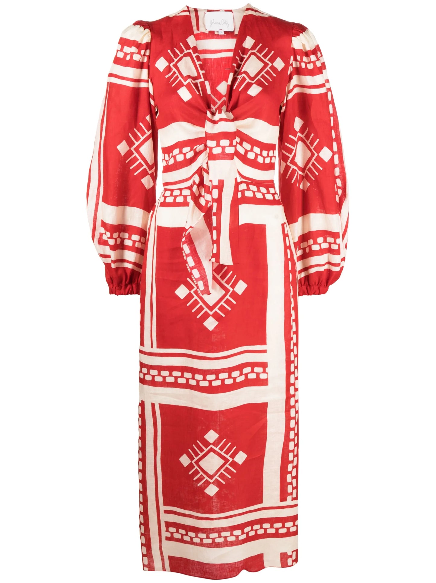 Sun Goddess printed linen dress