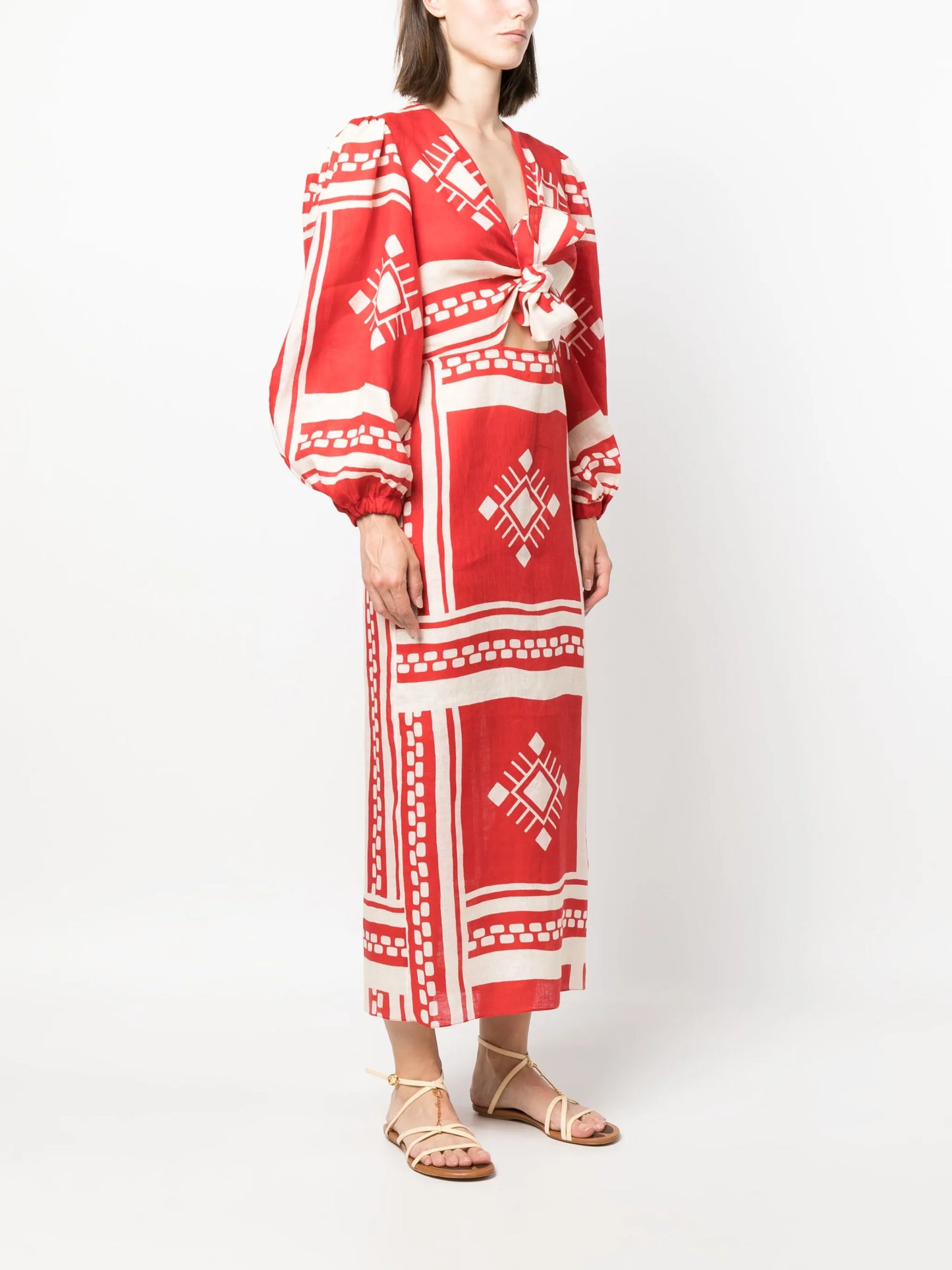 Sun Goddess printed linen dress