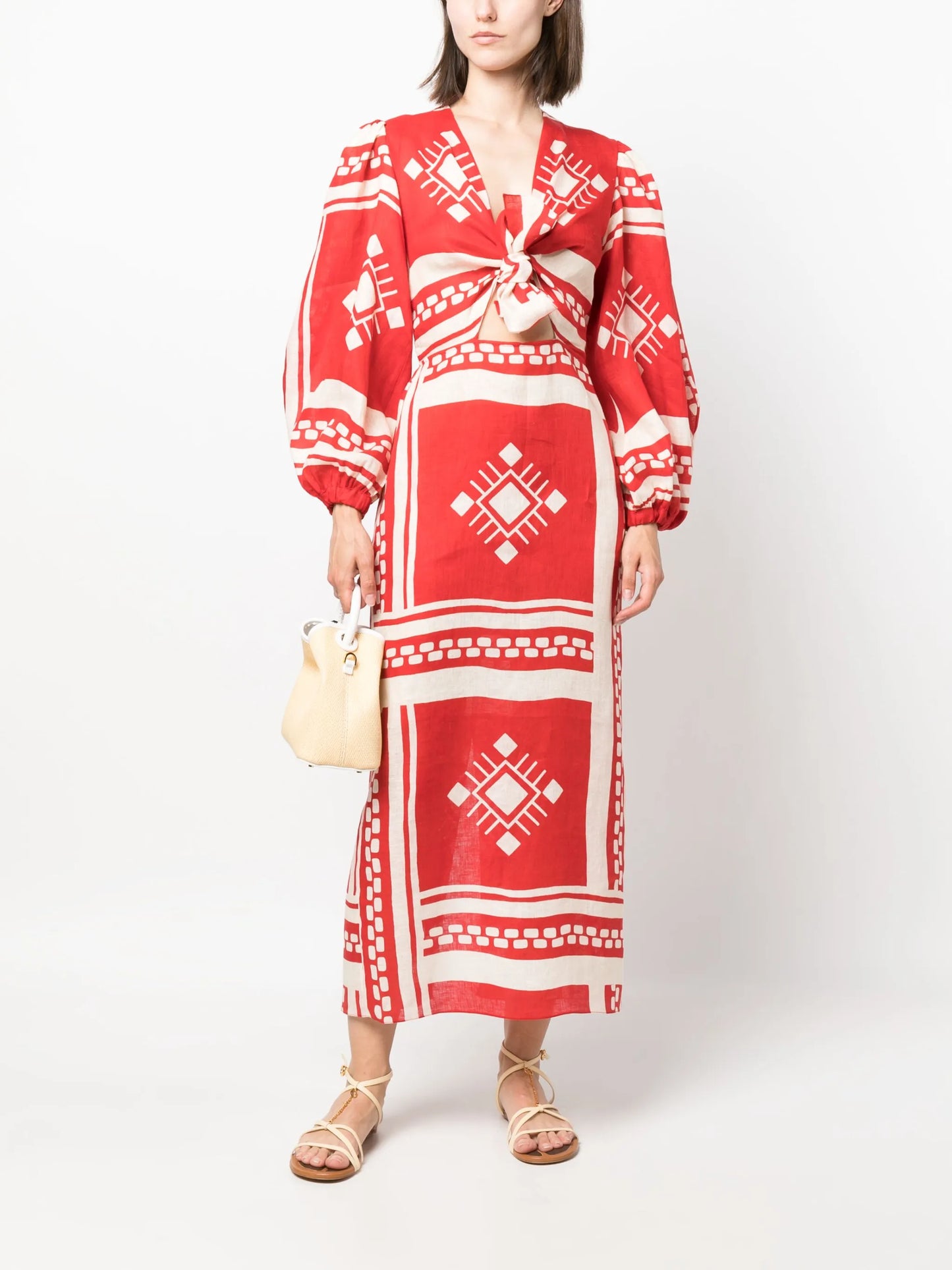 Sun Goddess printed linen dress