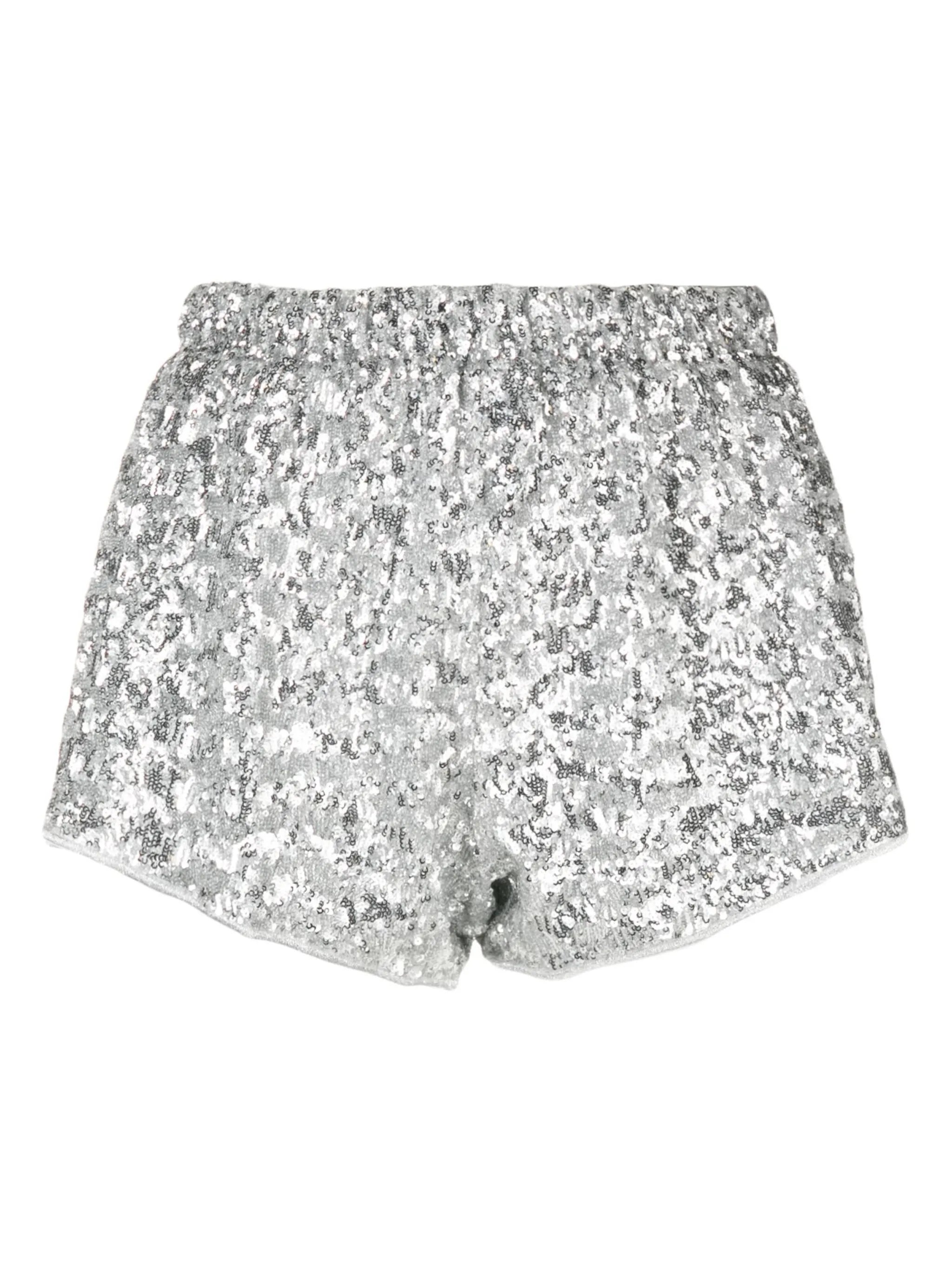 sequinned elastic-waistband shorts