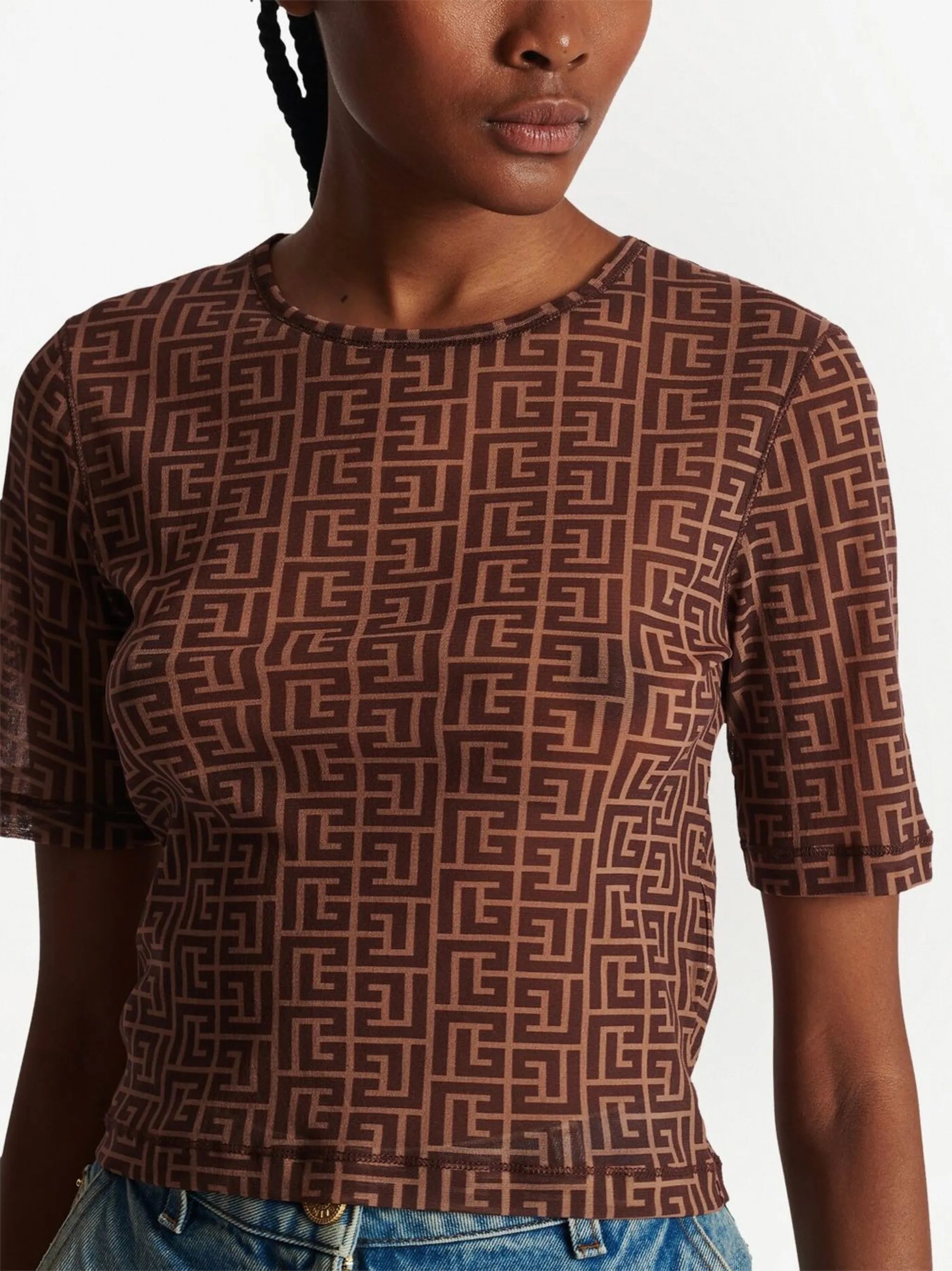 monogram-print crop top