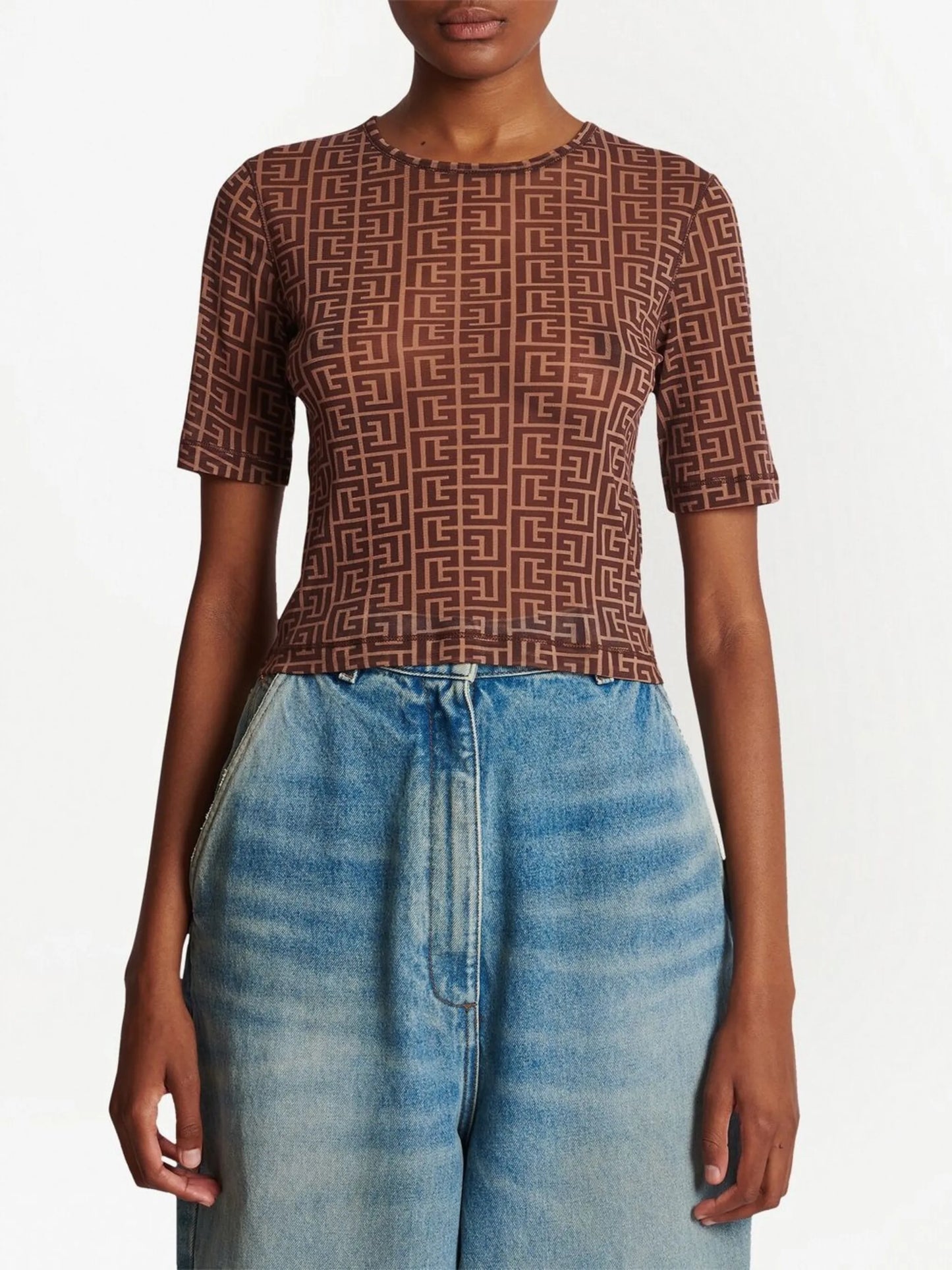 monogram-print crop top