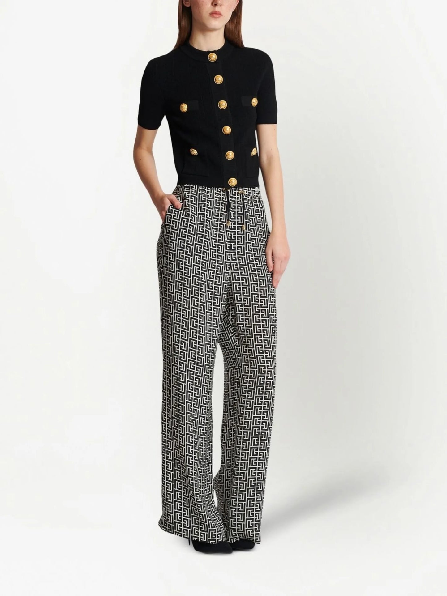 embossed-button short-sleeve cardigan