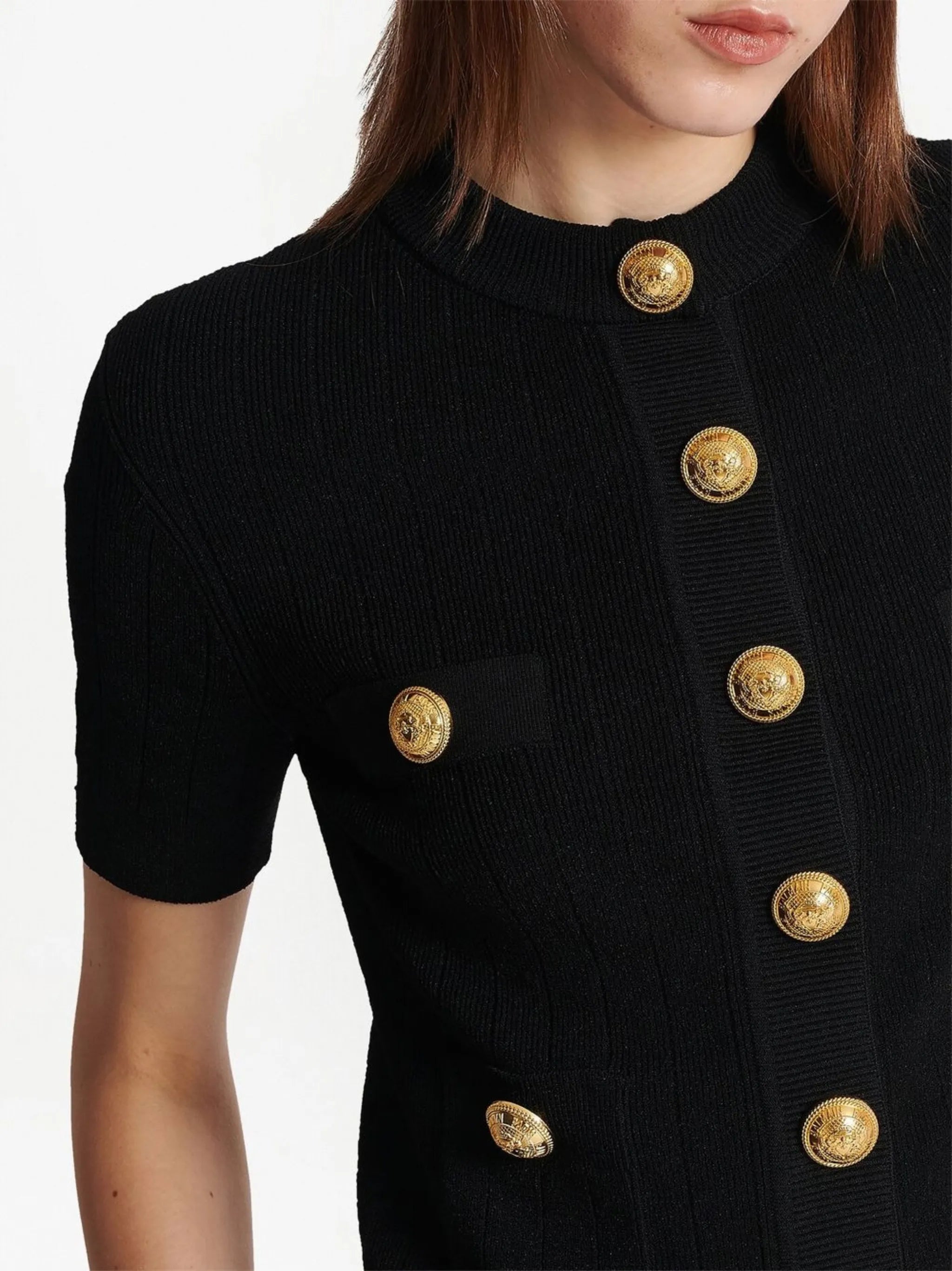 embossed-button short-sleeve cardigan