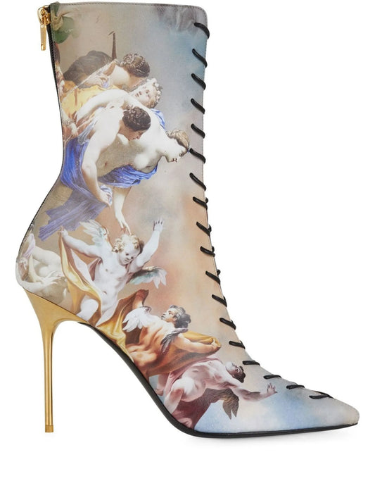 graphic-print lace-up ankle boots