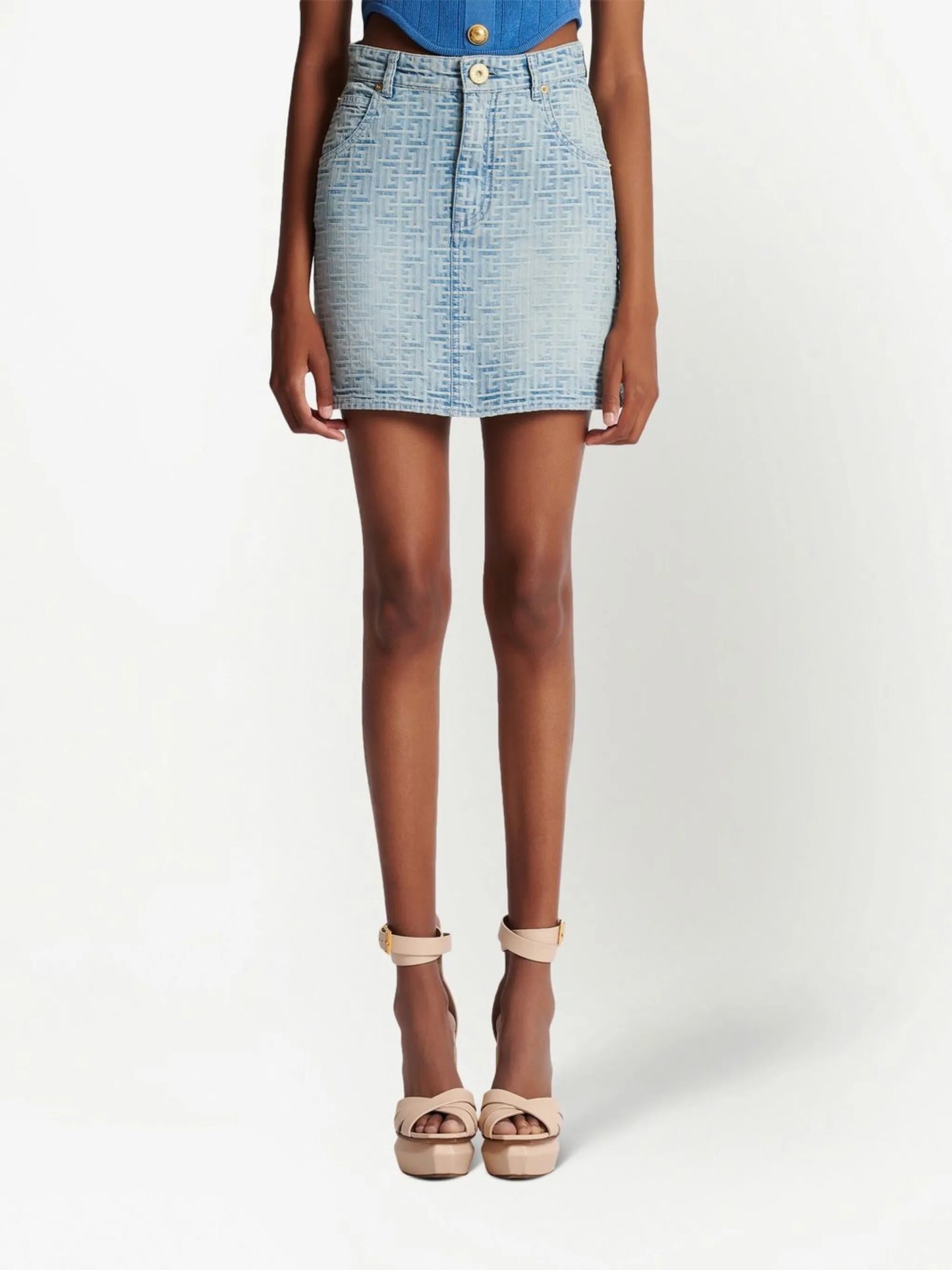 all-over monogram denim skirt
