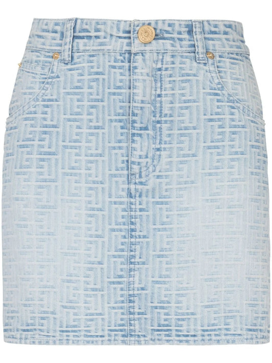 all-over monogram denim skirt