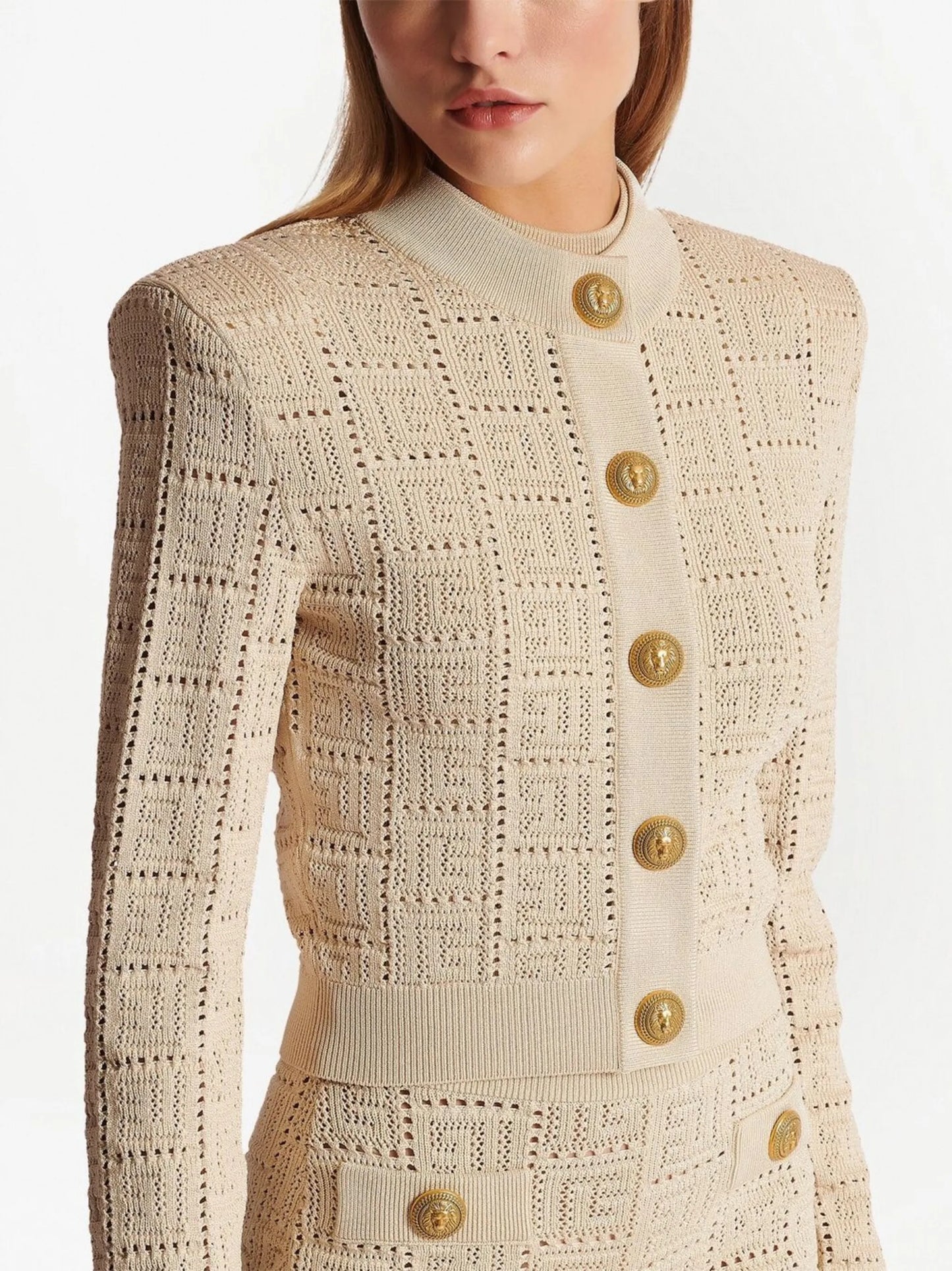 monogram-pattern button-fastening cardigan