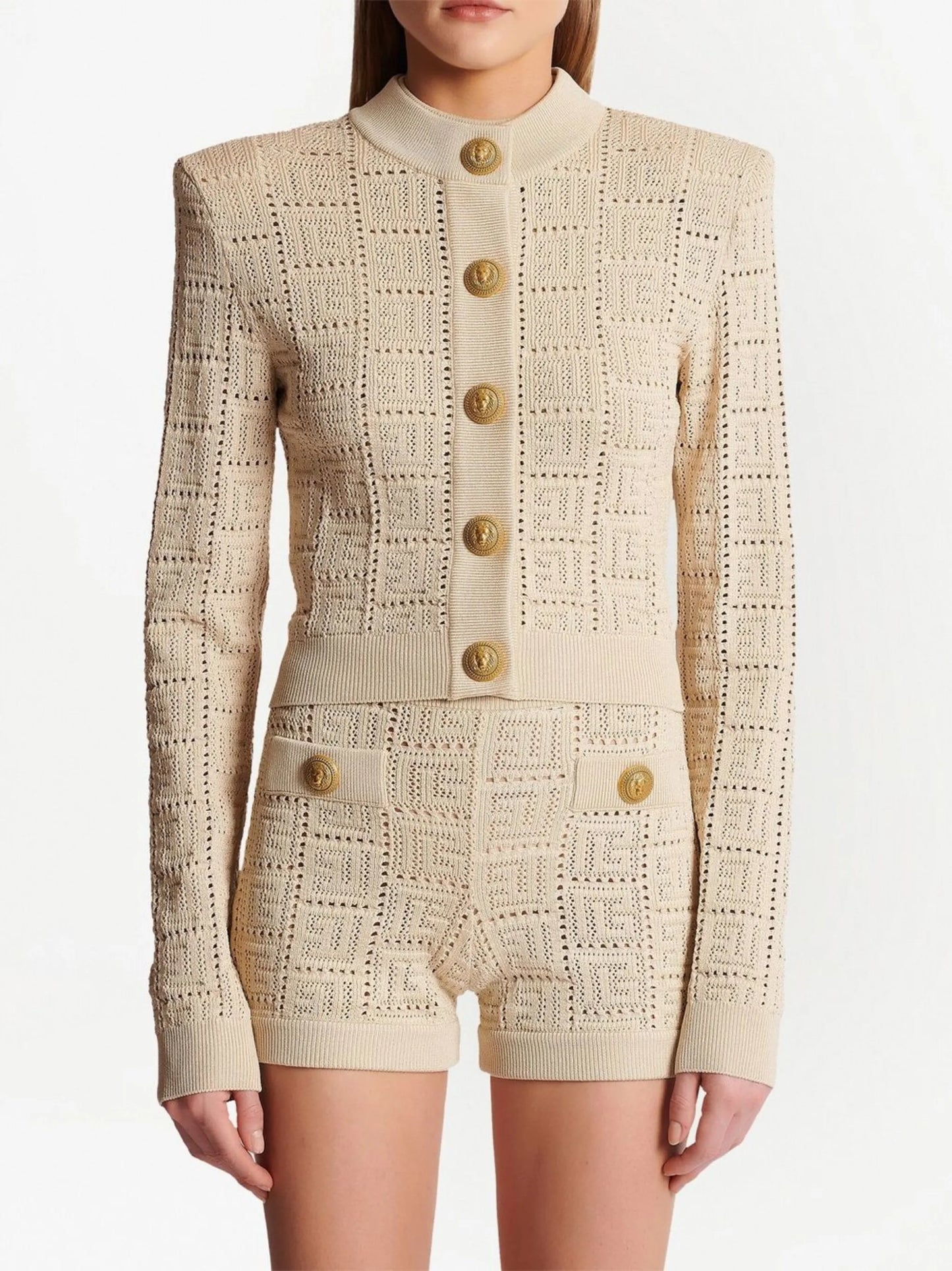 monogram-pattern button-fastening cardigan
