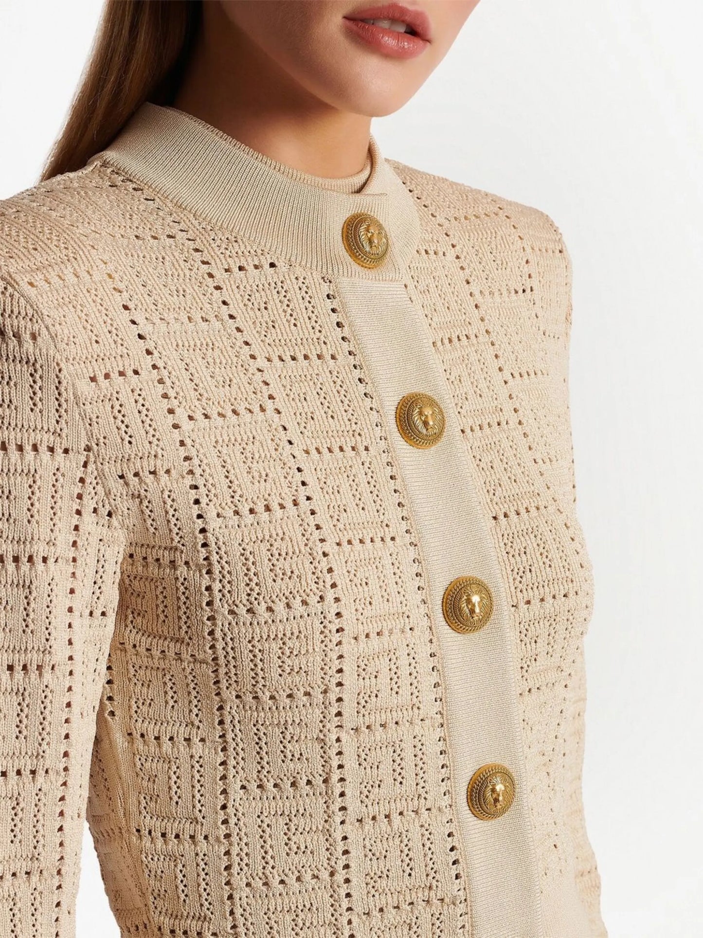 monogram-pattern button-fastening cardigan