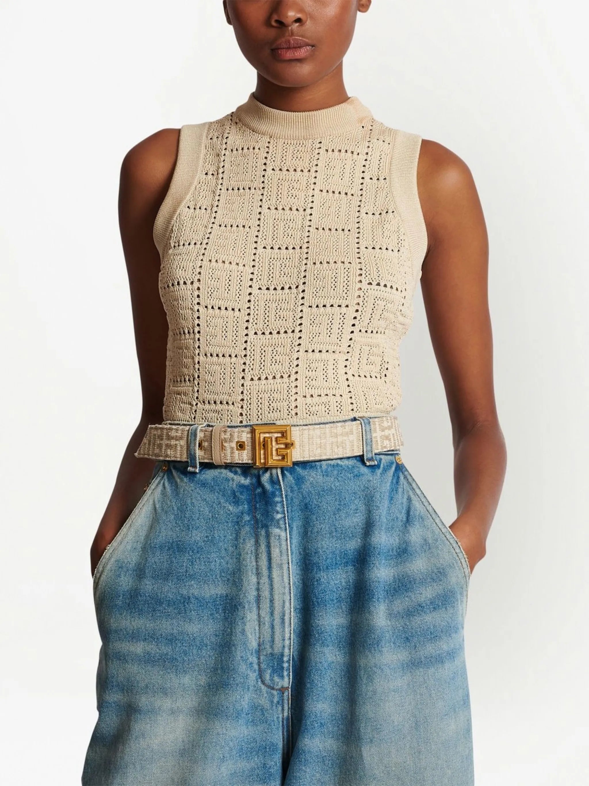bicolour jacquard monogram belt