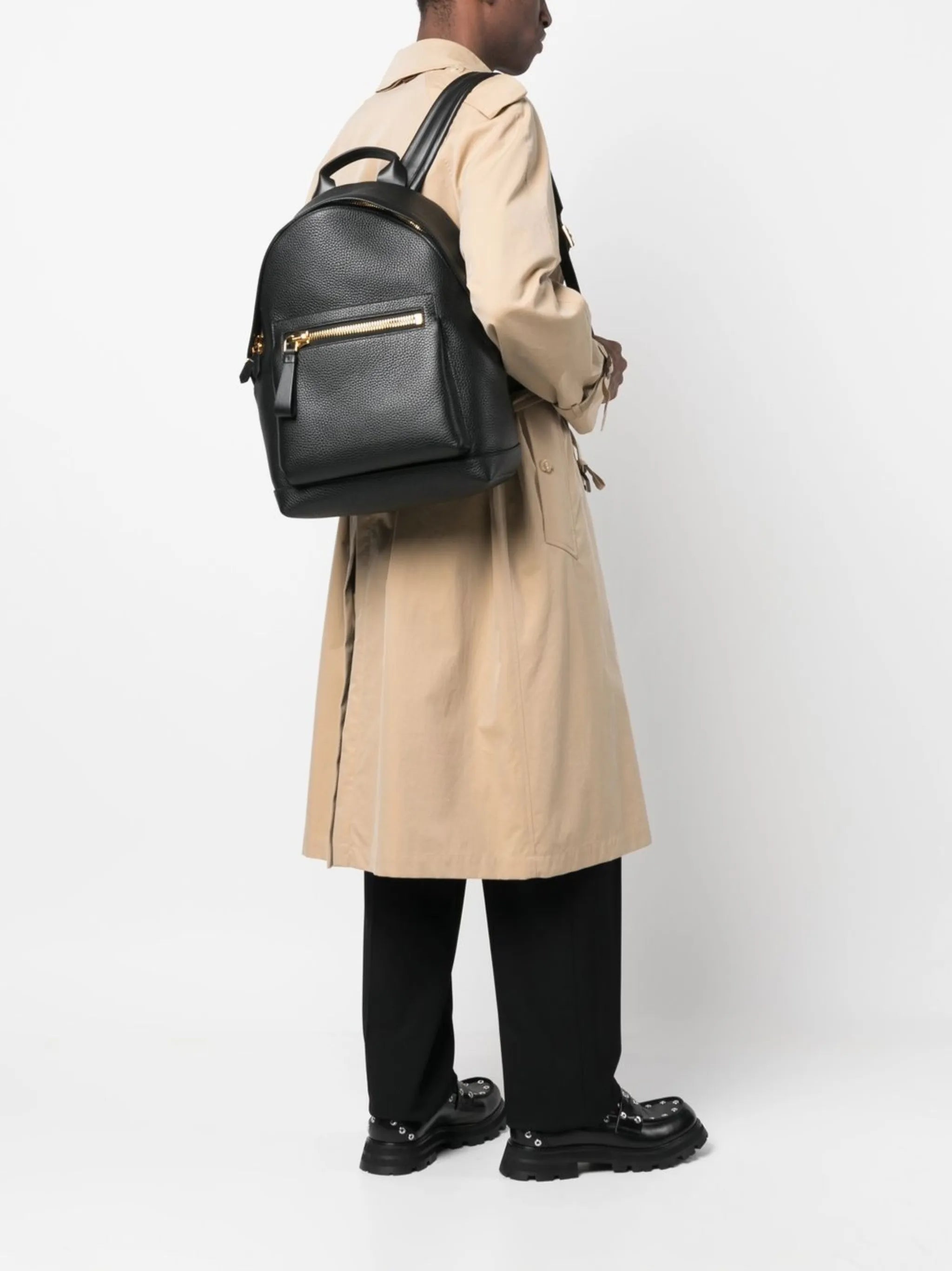 zip-up leather backpack