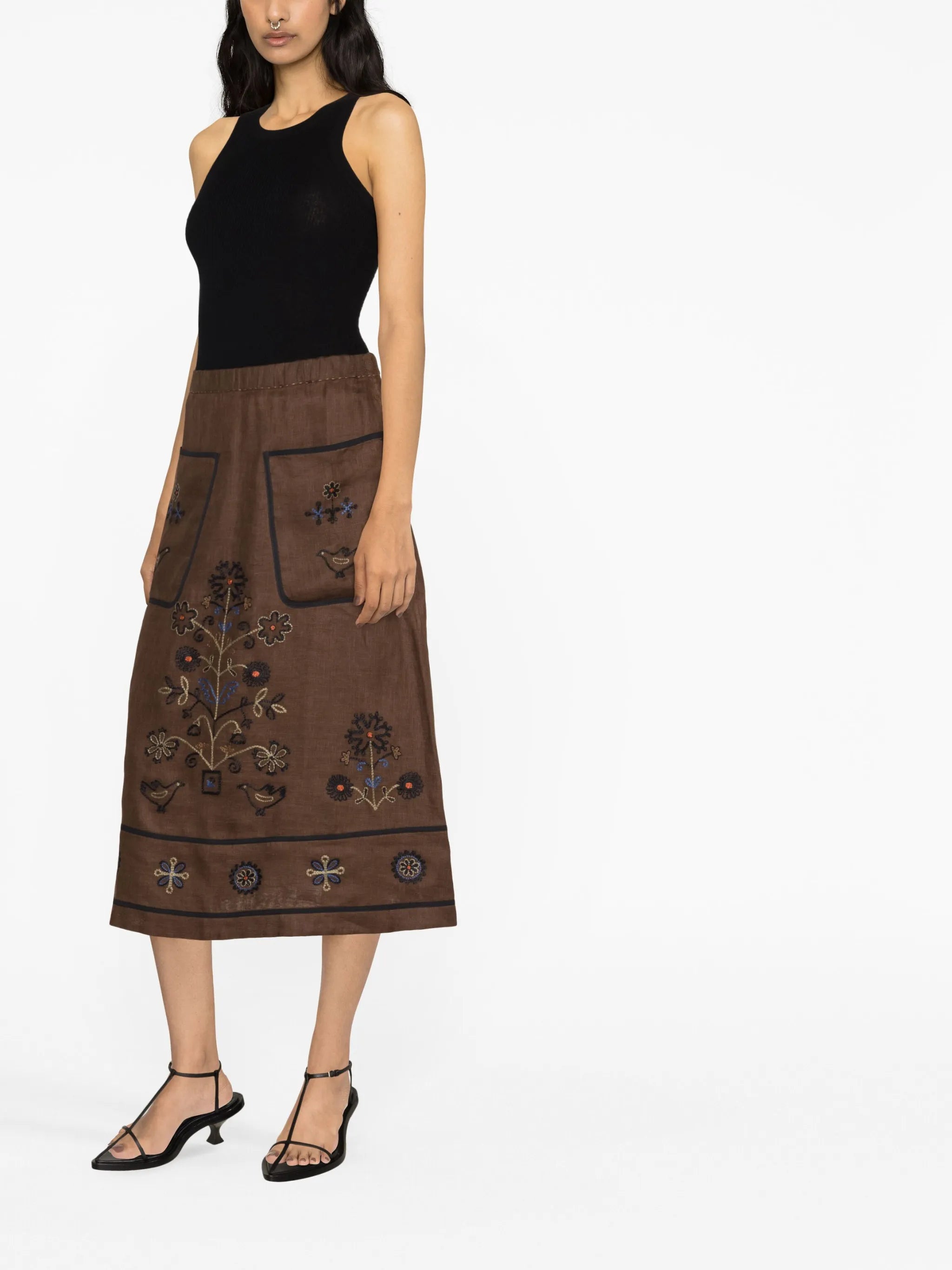 high-waisted embroidered-design skirt