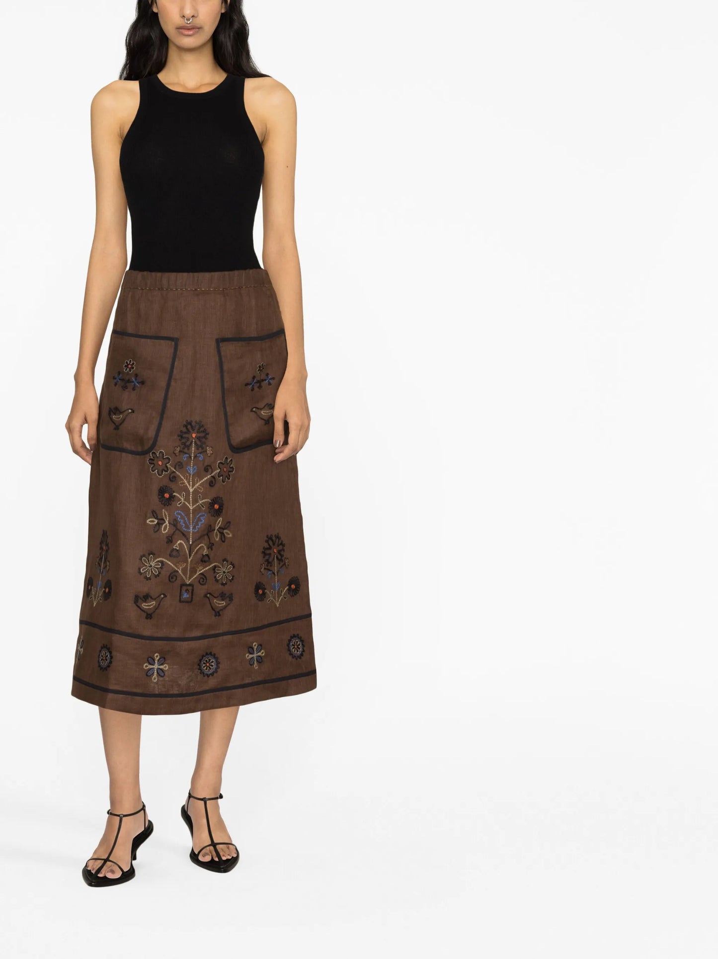 high-waisted embroidered-design skirt