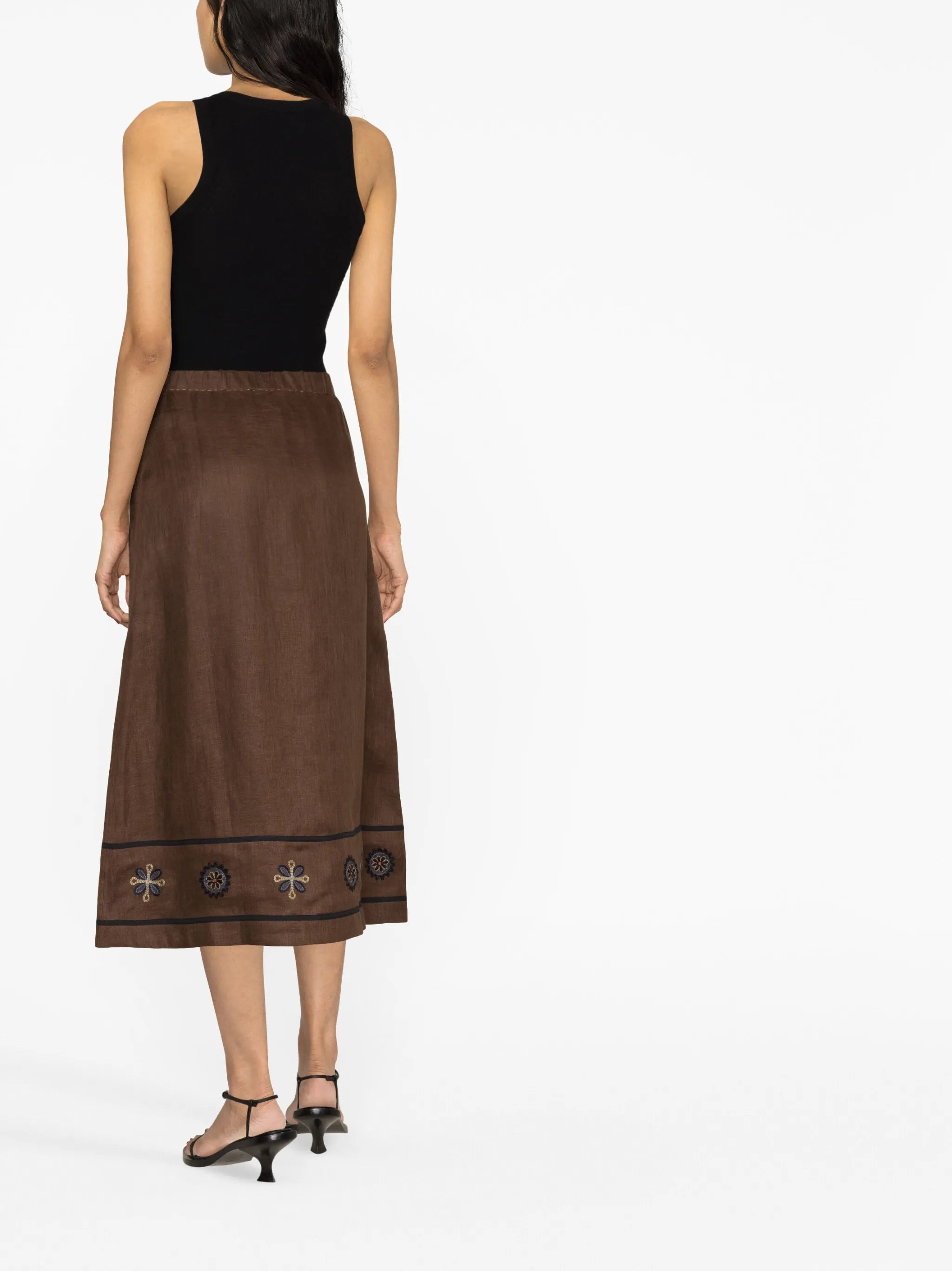 high-waisted embroidered-design skirt