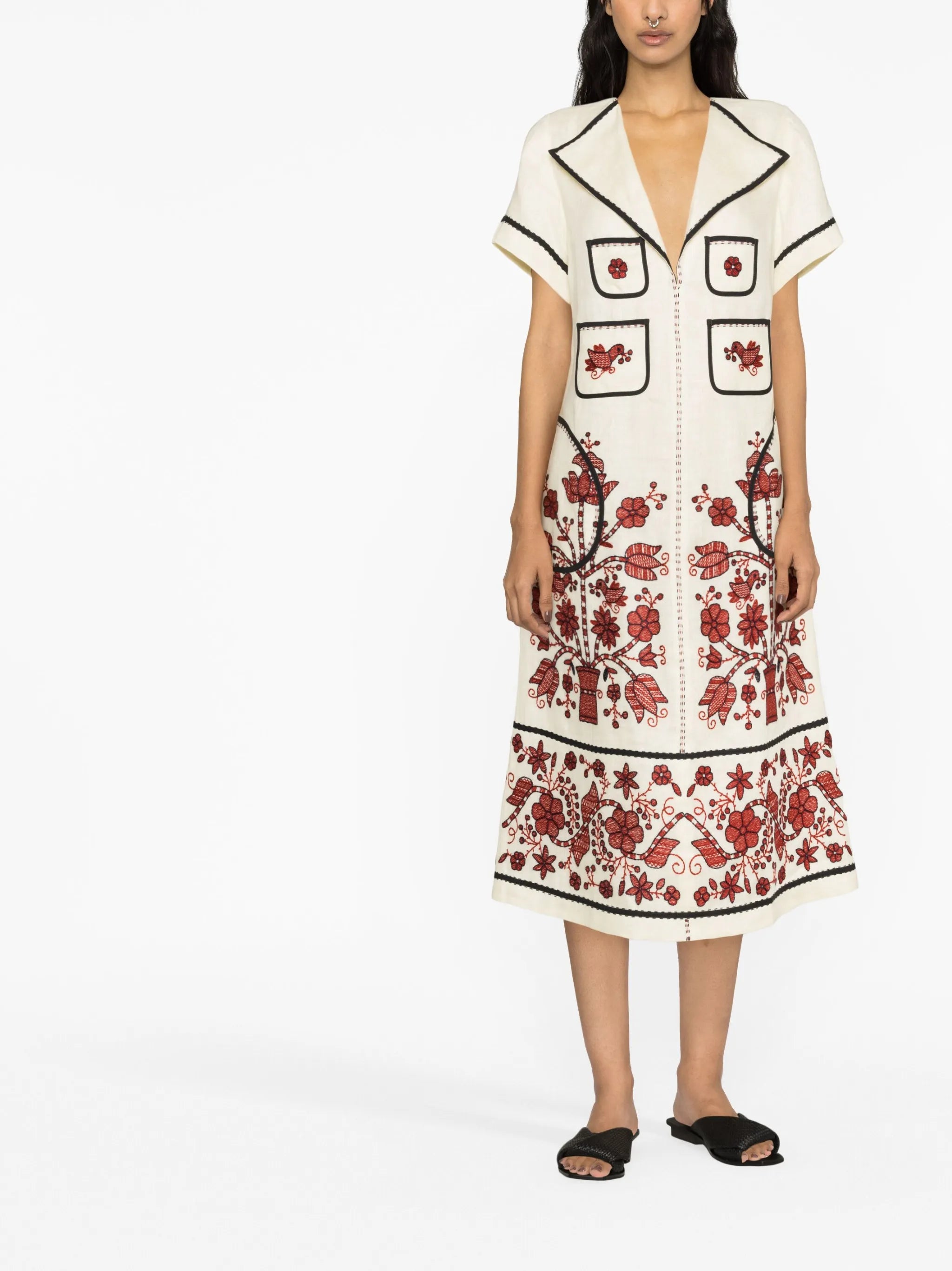 Sasha embroidered linen midi dress