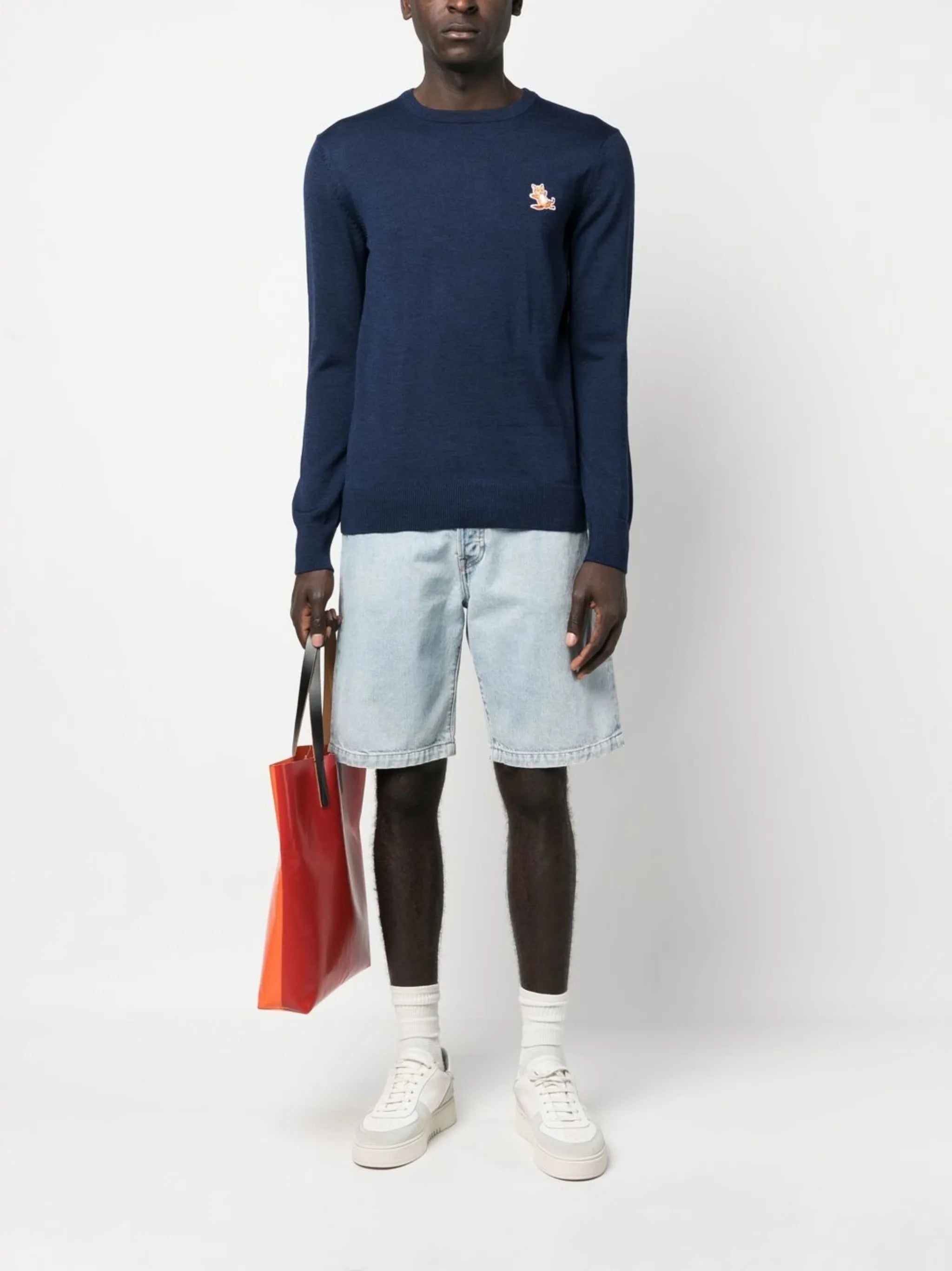 embroidered-logo wool jumper