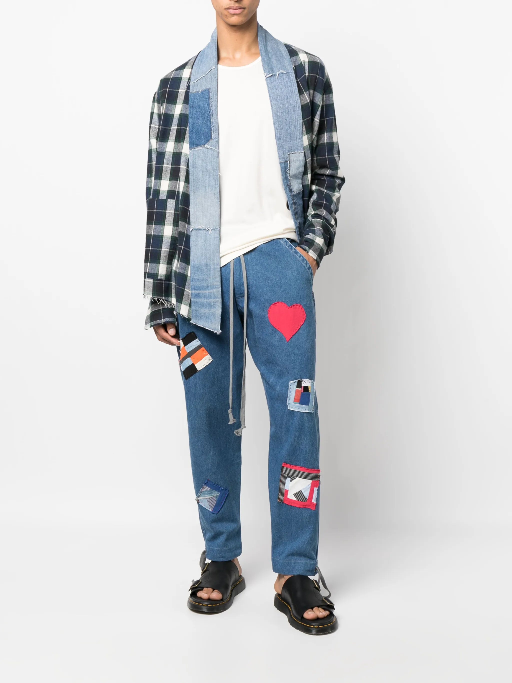 patch-detail drawstring jeans