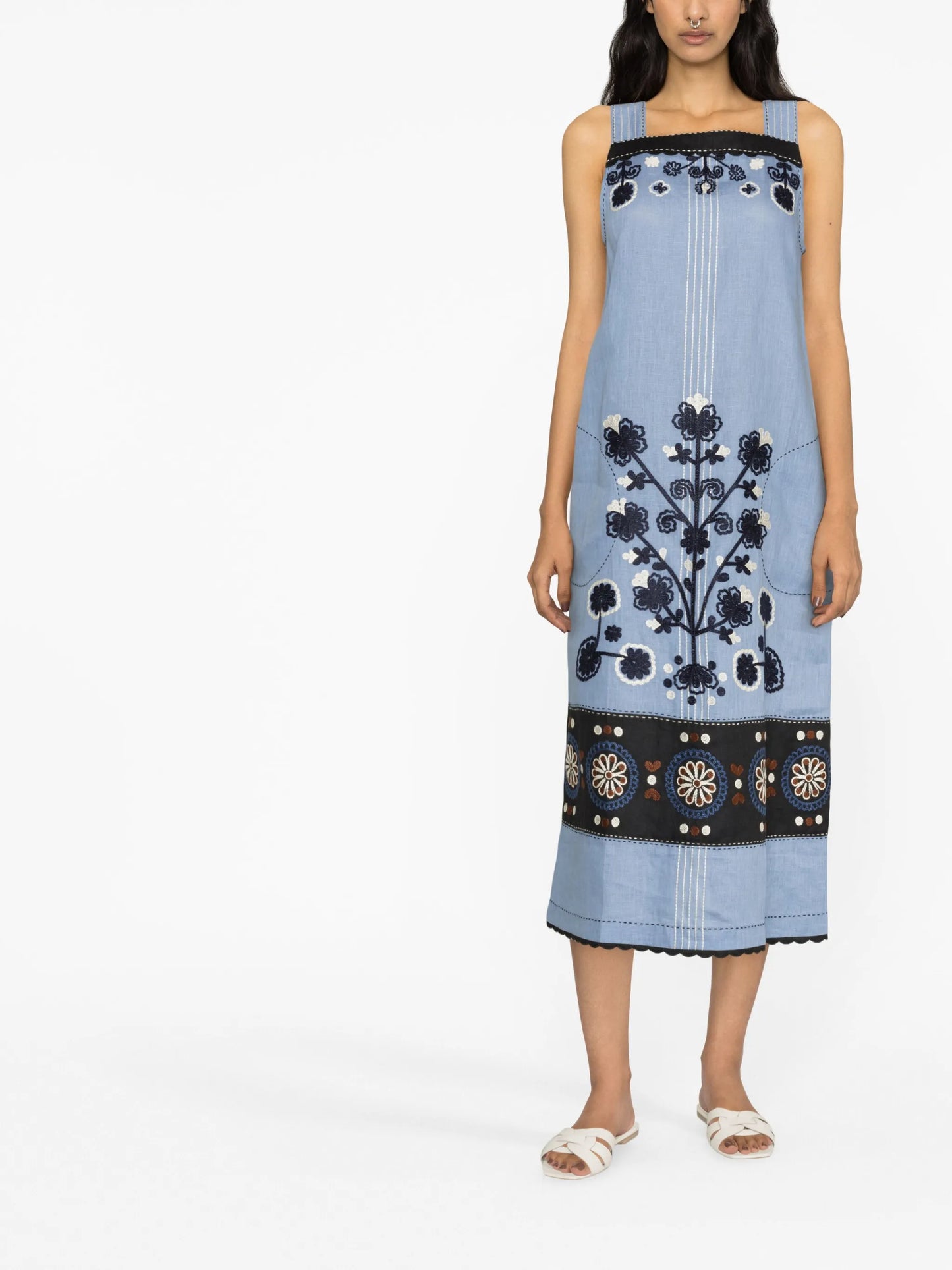 Ulya floral-embroidered midi dress