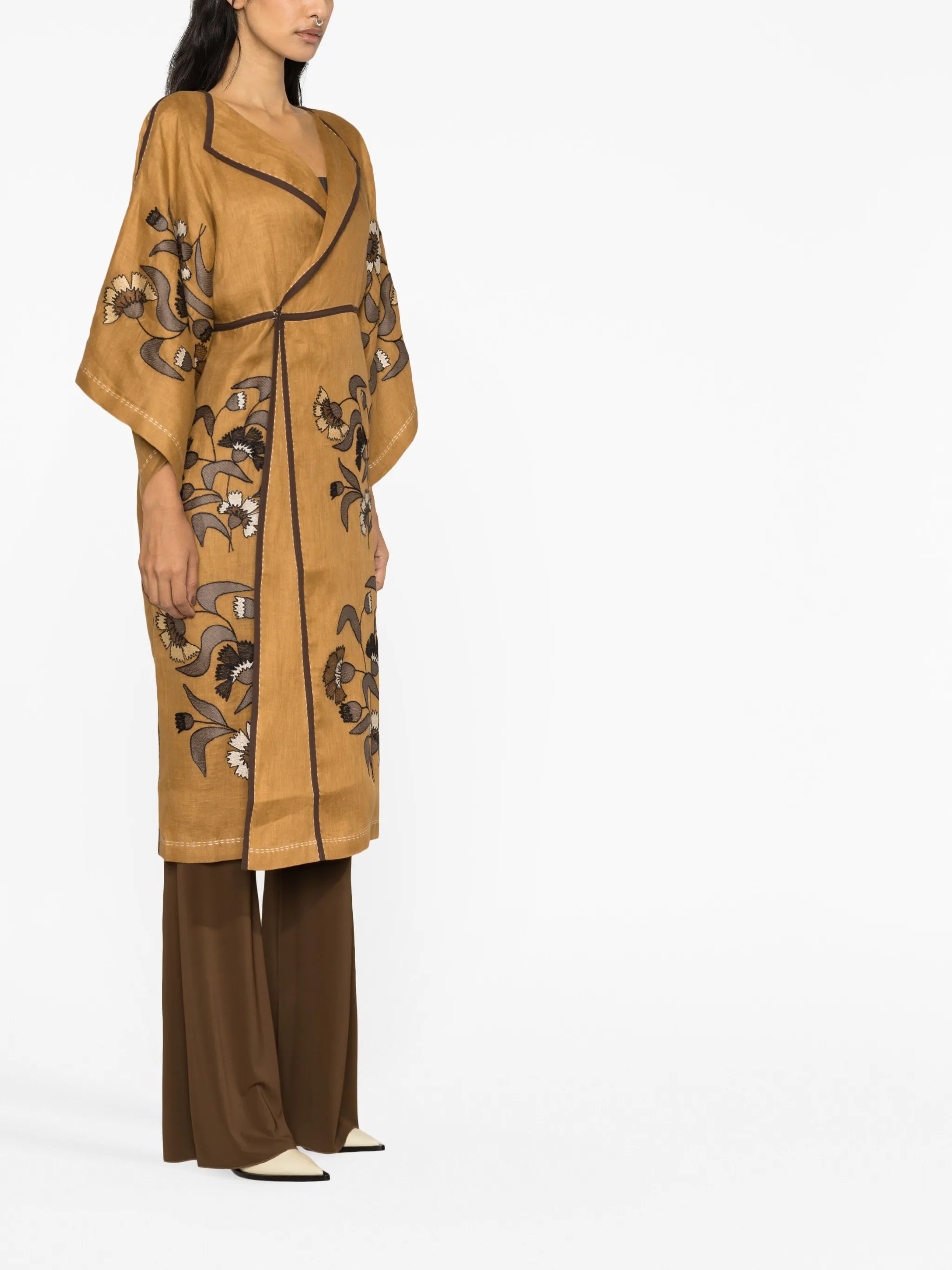 floral-print wrap kimono