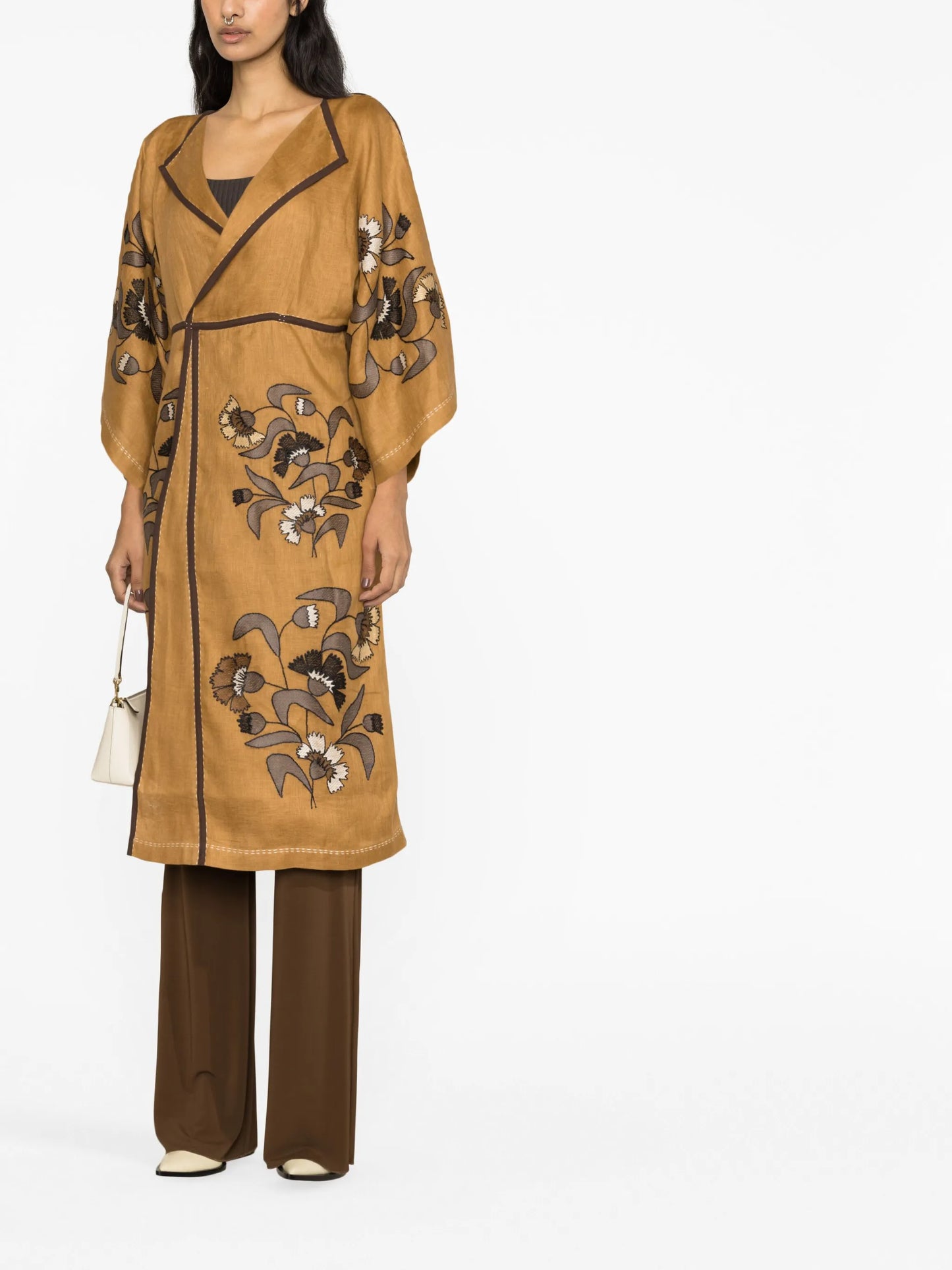 floral-print wrap kimono