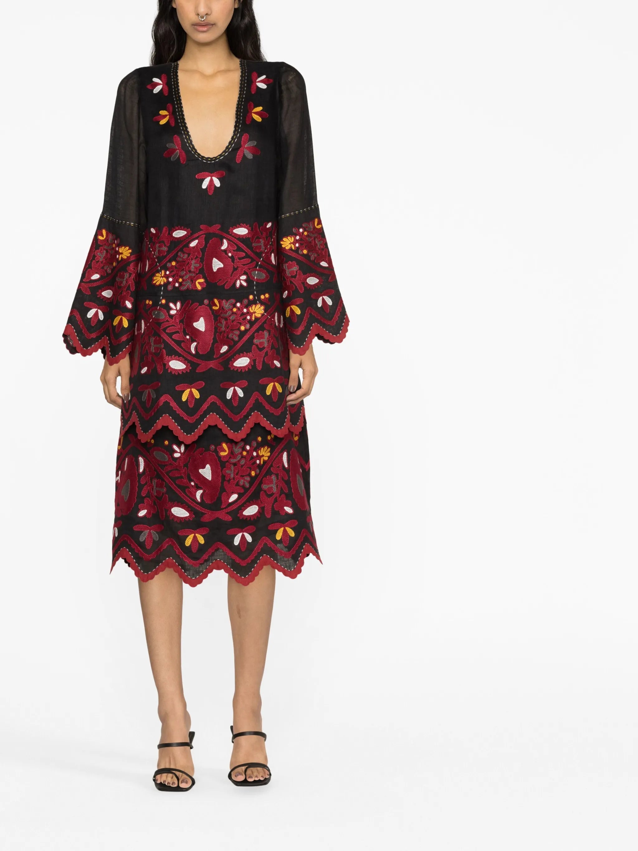 Tiziana embroidered linen midi dress