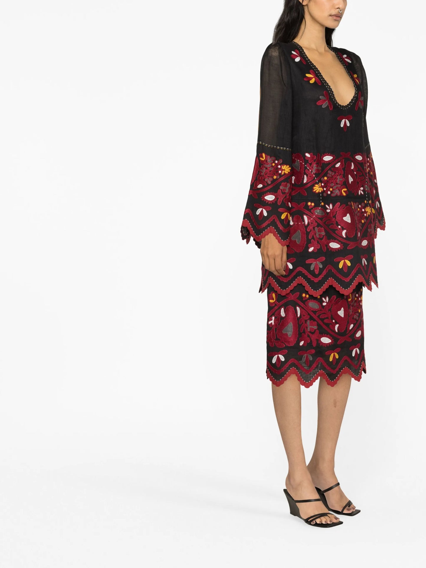 Tiziana embroidered linen midi dress