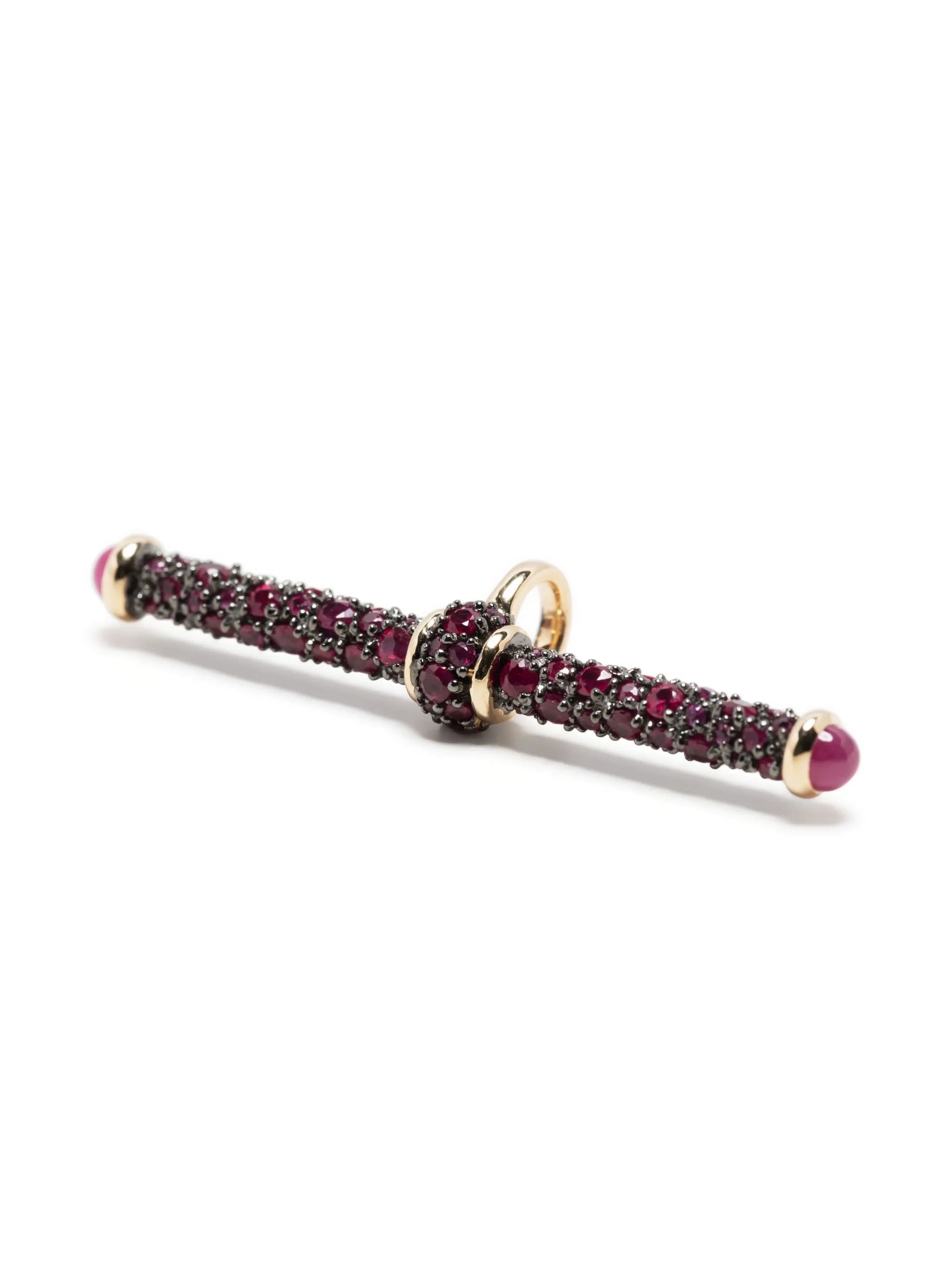 14kt yellow gold T-bar ruby pendant