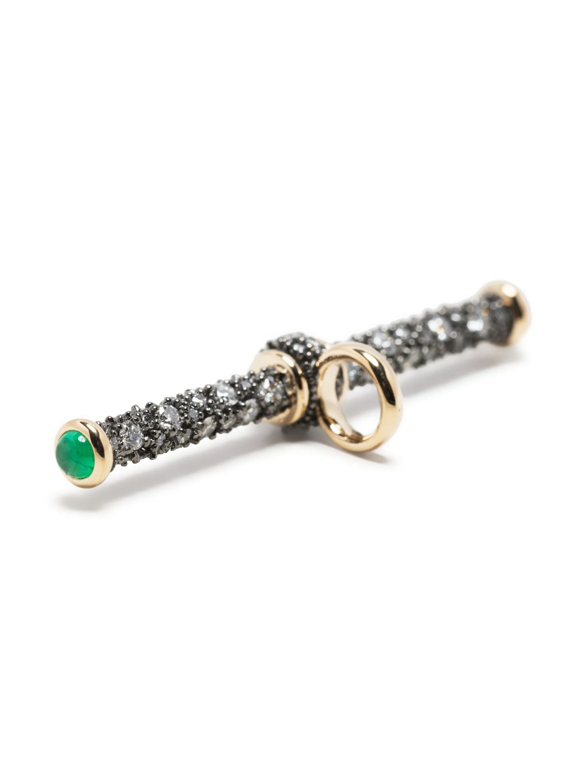 14kt yellow gold diamond and emerald T-bar pendant