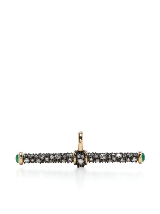 14kt yellow gold diamond and emerald T-bar pendant