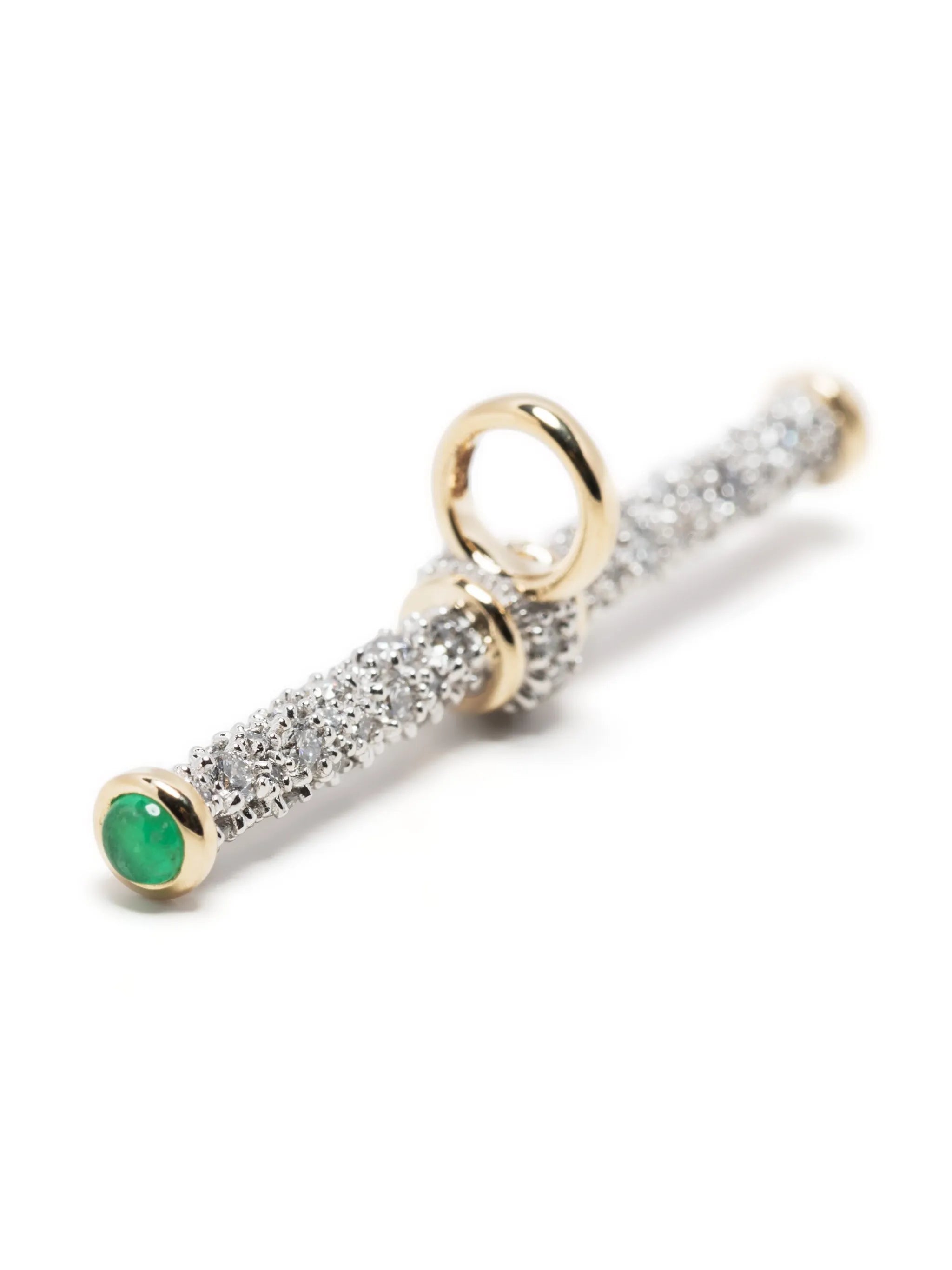 14kt gold diamond and emerald T-bar pendant