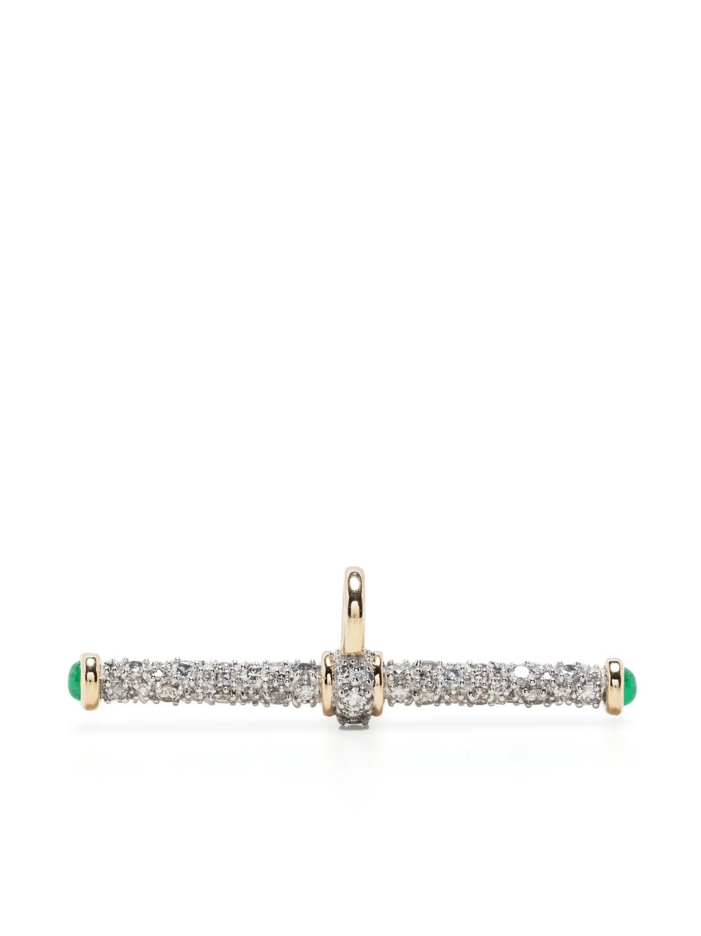 14kt gold diamond and emerald T-bar pendant