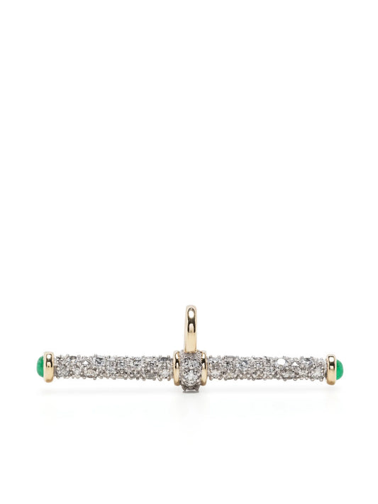 14kt gold diamond and emerald T-bar pendant