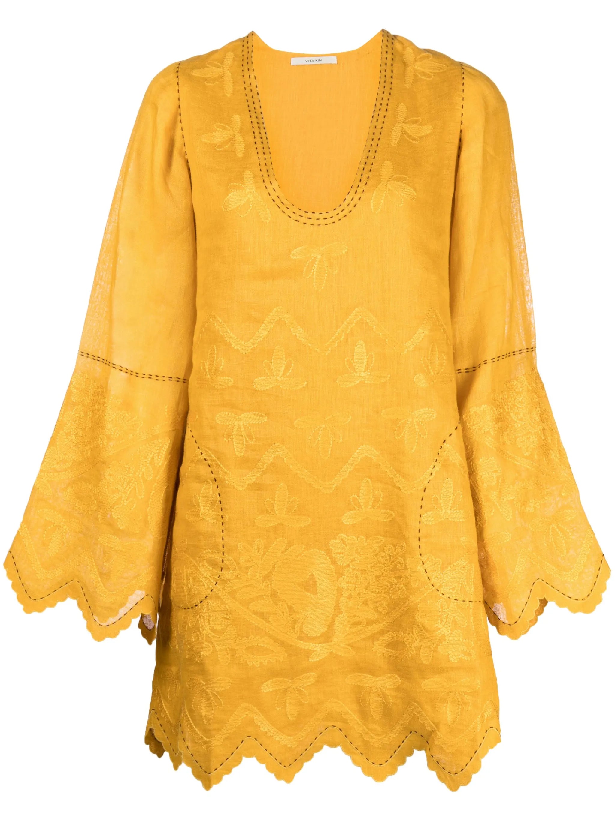 embroidered linen midi dress