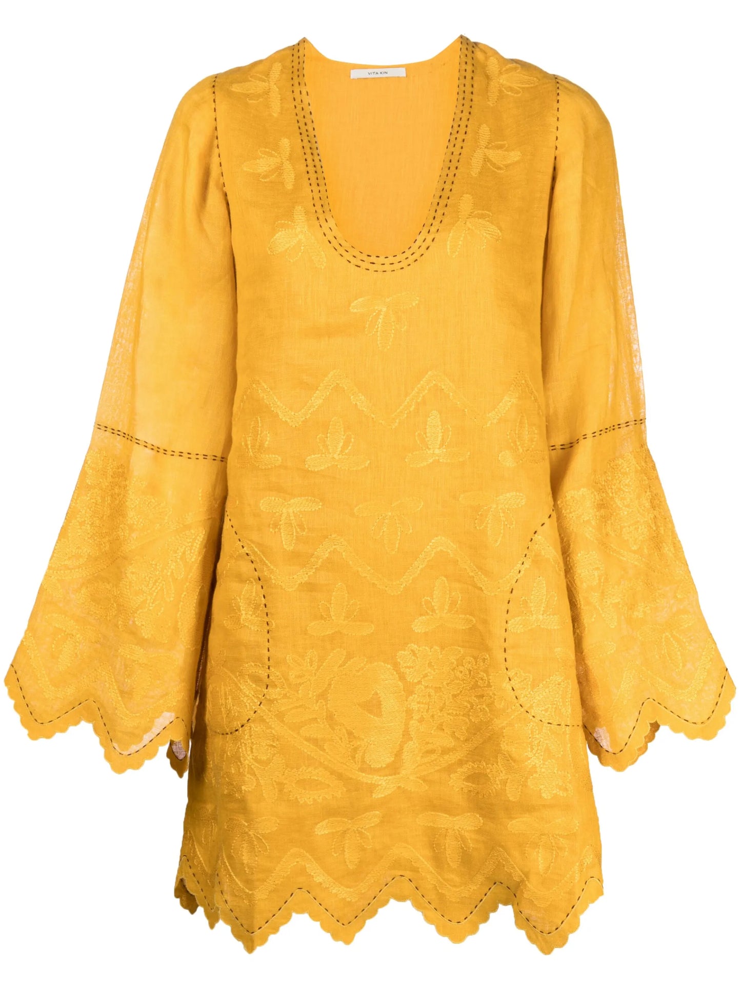 embroidered linen midi dress