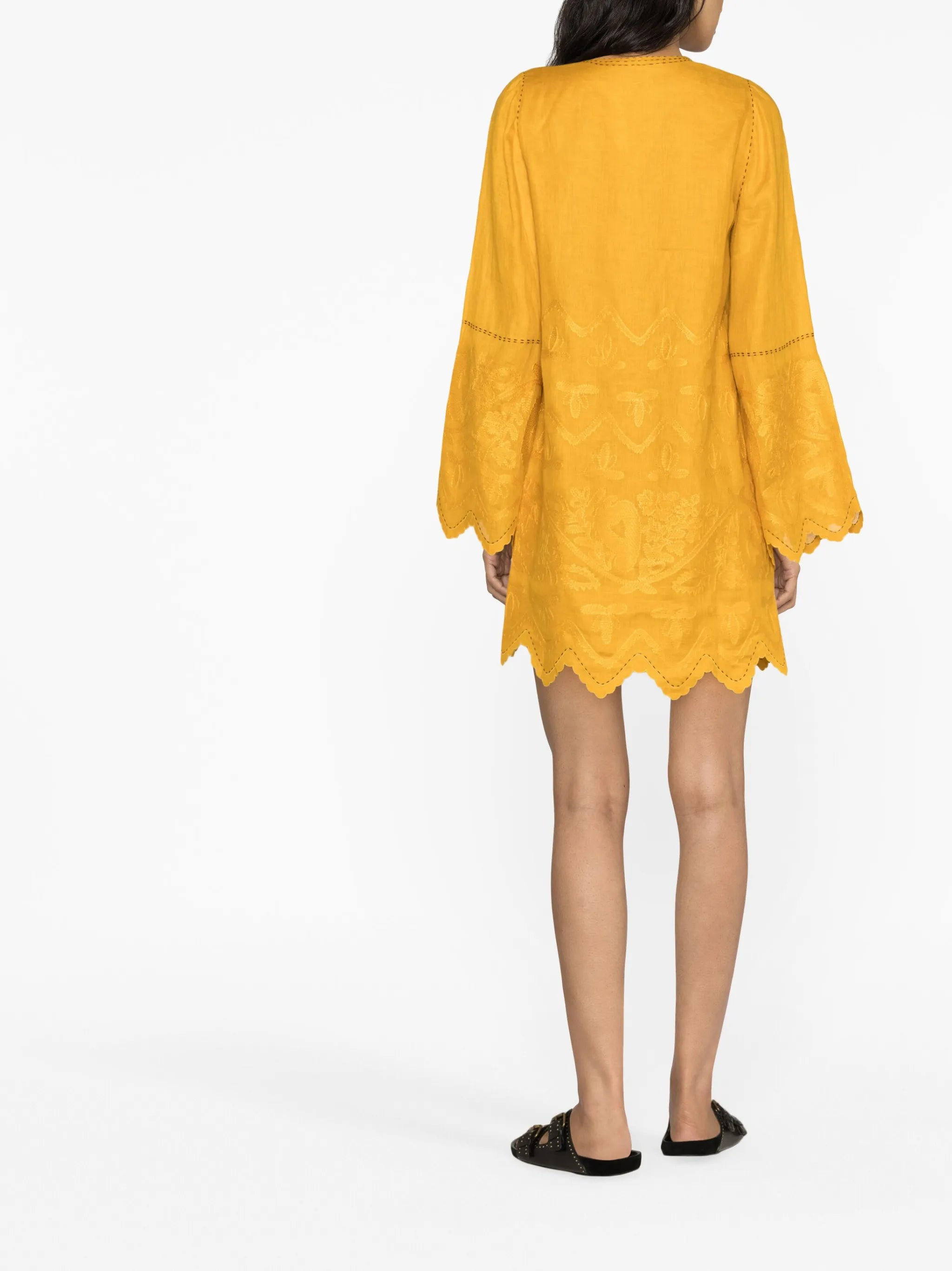 embroidered linen midi dress