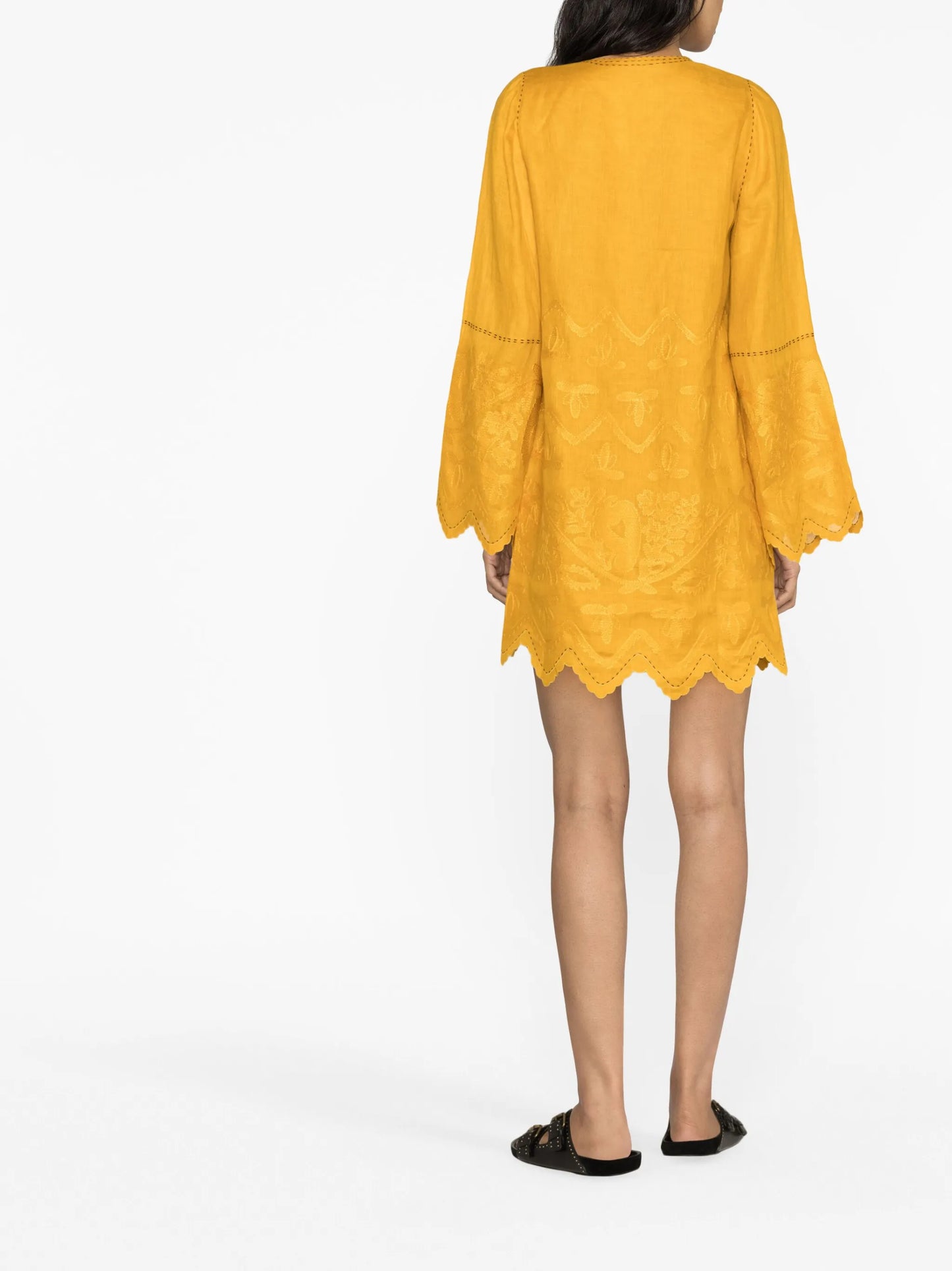 embroidered linen midi dress
