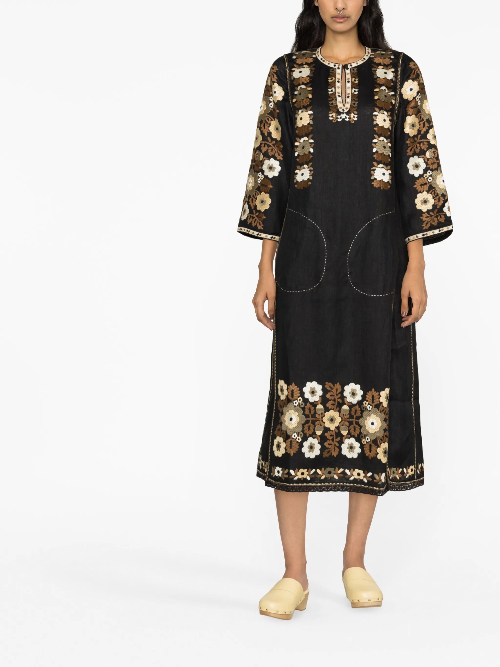Amanda floral-embroidery midi dress