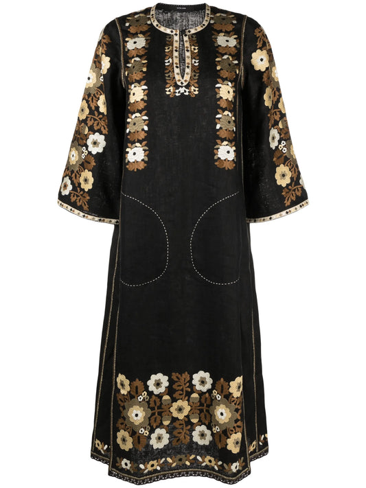 Amanda floral-embroidery midi dress