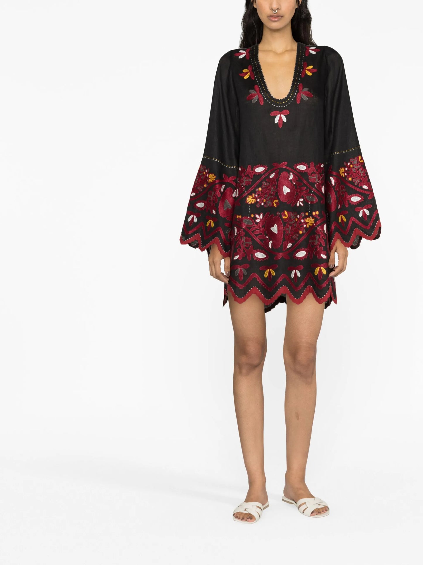 embroidered linen short dress
