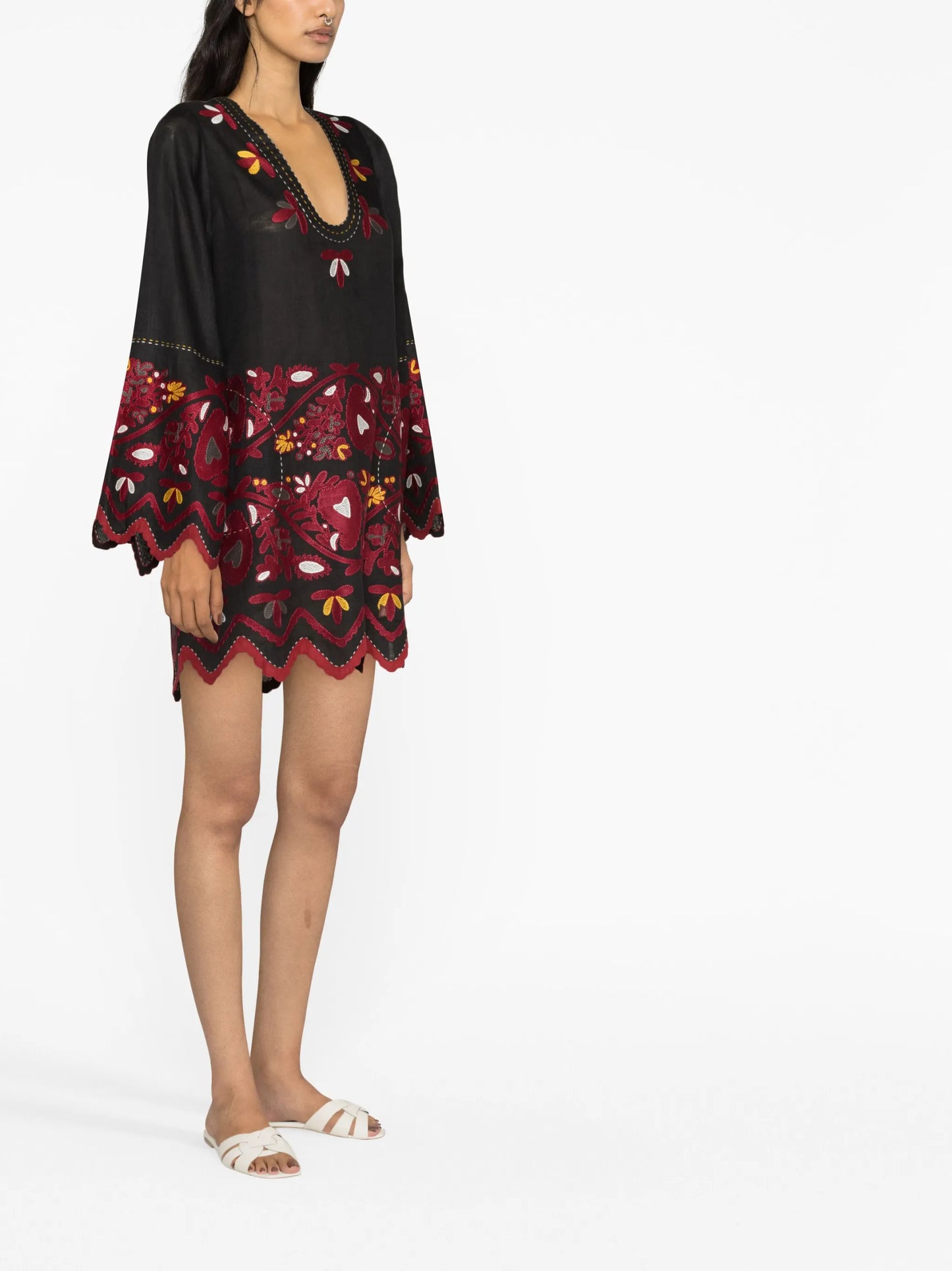 embroidered linen short dress